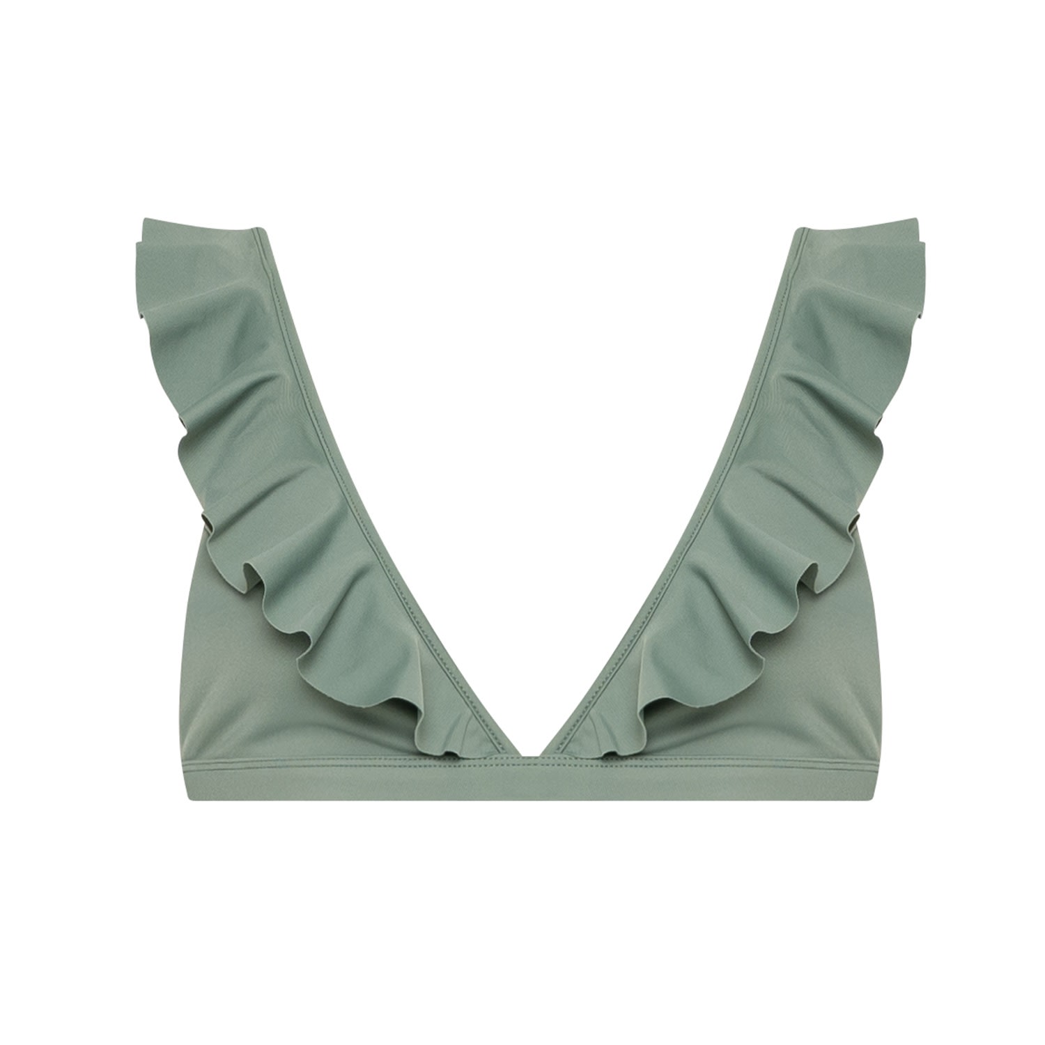 Women’s Green Pampelonne Olive Frill Top - Econyl Regenerated Nylon Extra Small Bukawaswim