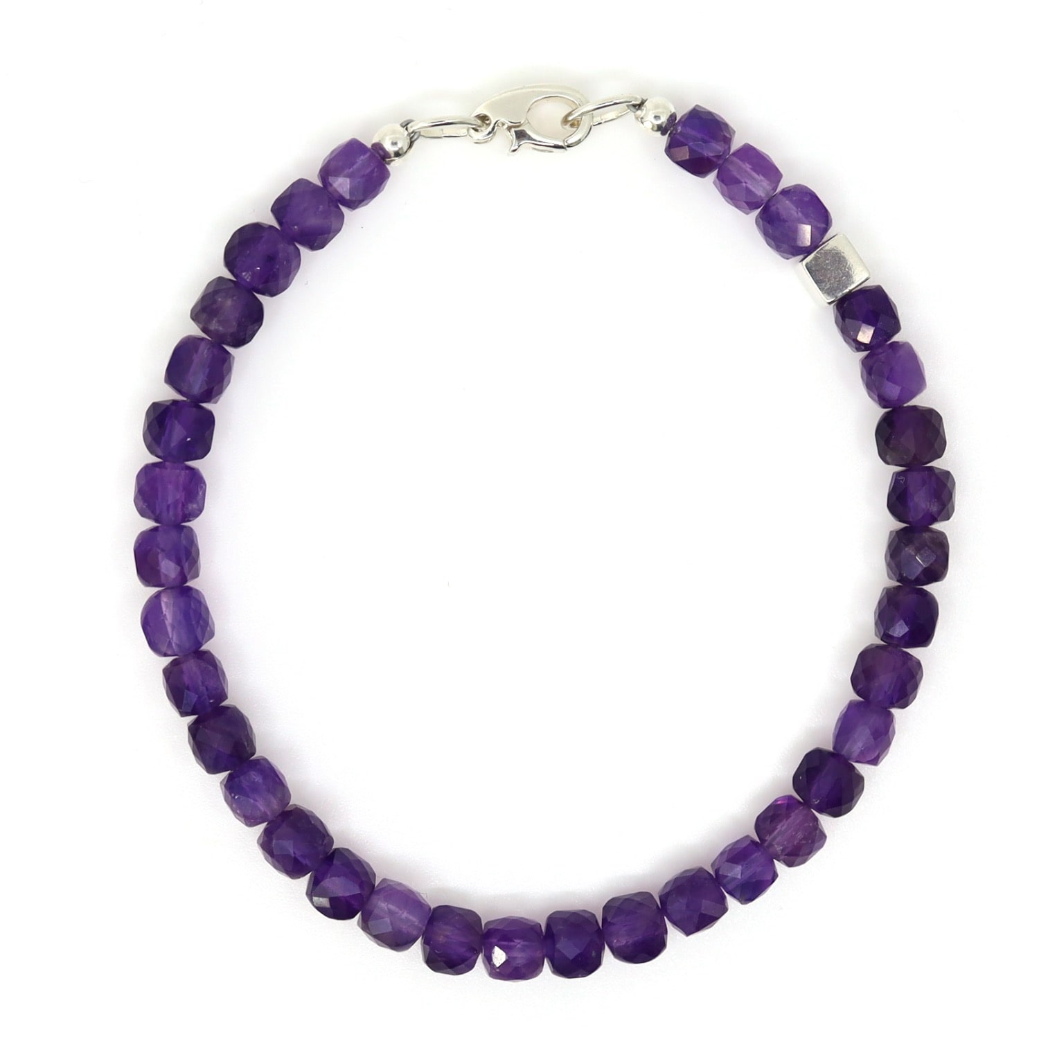 Shar Oke Men's Pink / Purple / Silver Amethyst & Sterling Silver Beaded Bracelet