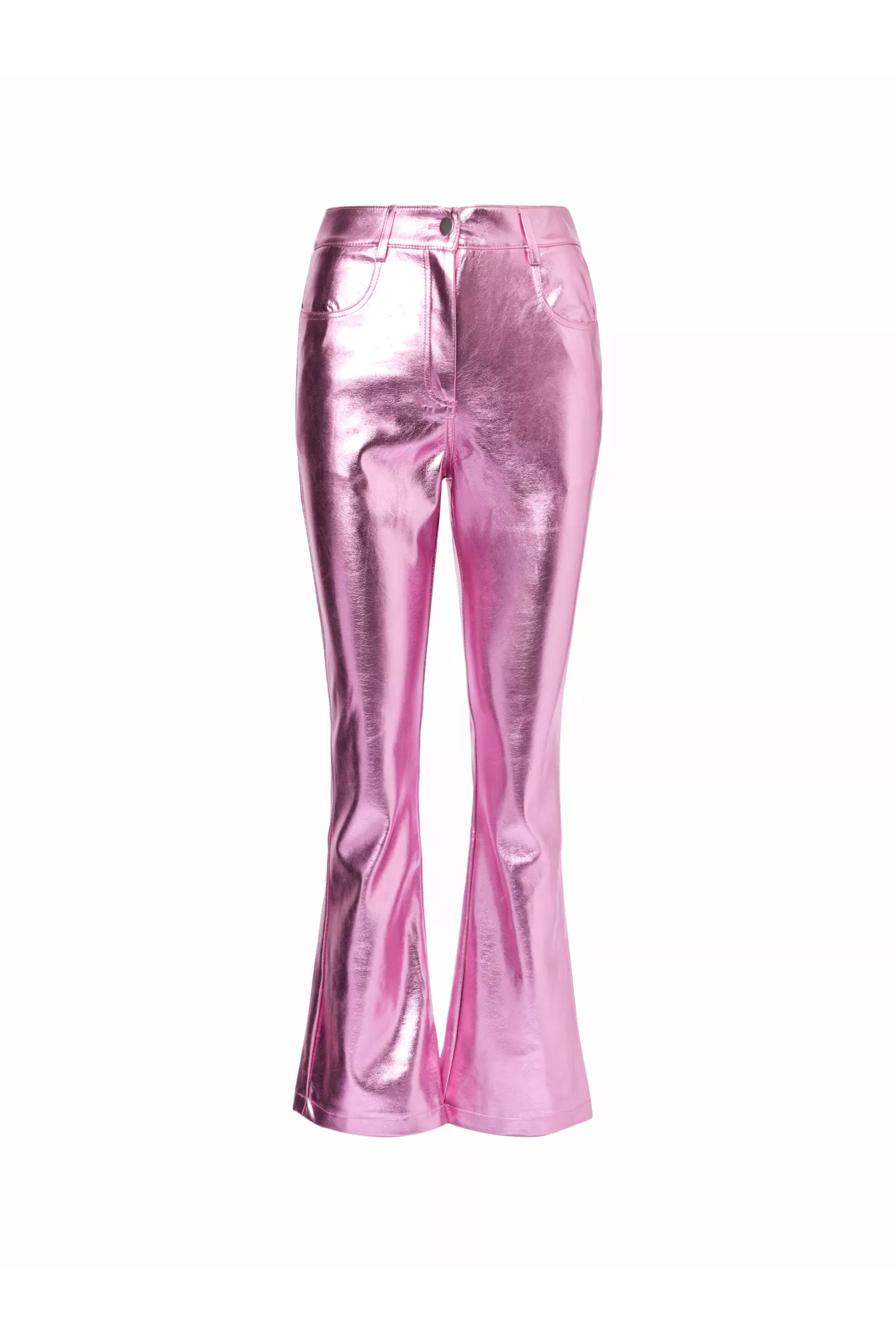 Amy Lynn Women's Pink / Purple Lupe Pink Slim Fit Leather Metallic Trousers In Pink/purple