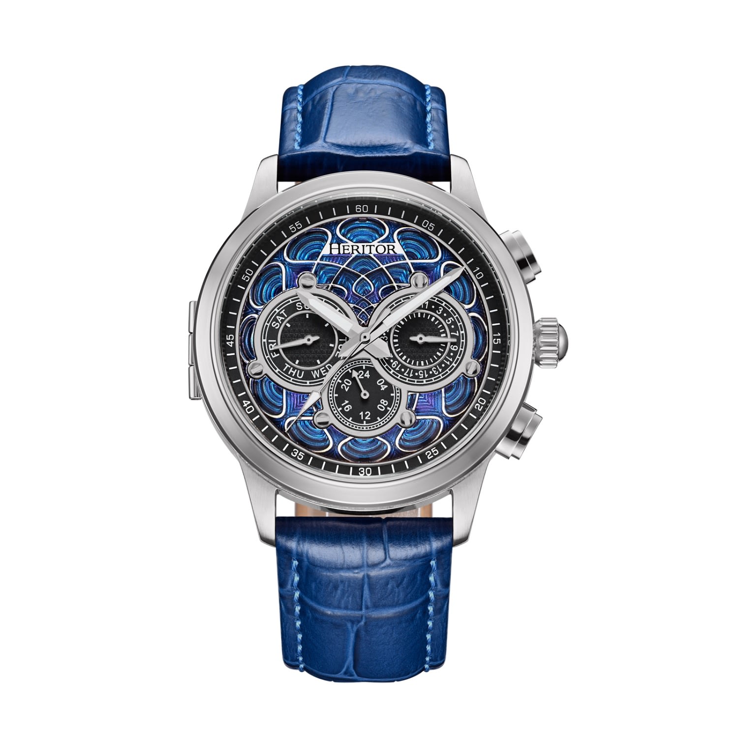 Heritor Automatic Men's Blue / Silver Apostle Leather-band Watch With Day And Date - Blue, Silver In Multi
