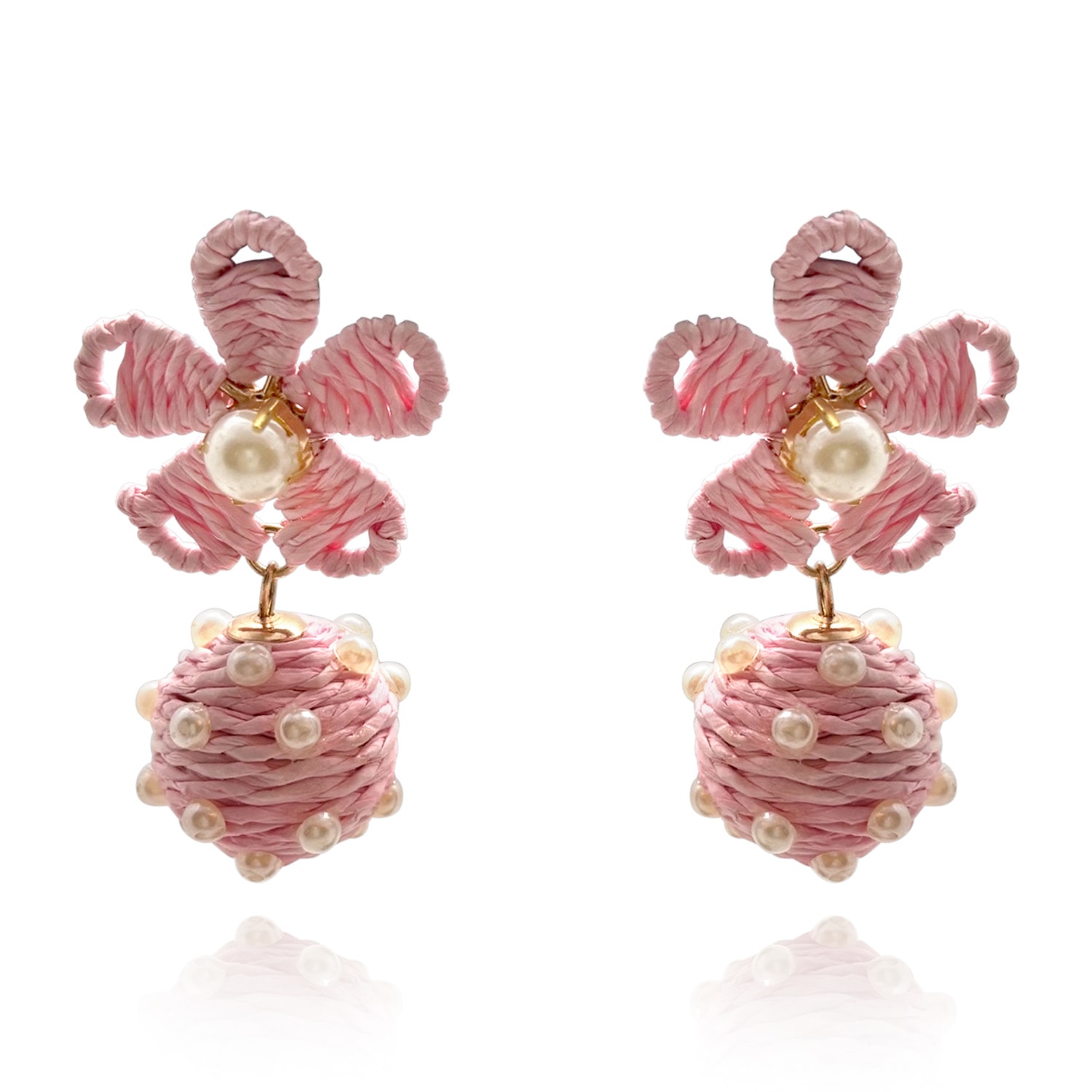 Women’s Pink / Purple Light Pink Rattan Floral Earrings With Pearl Studded Drops Michael Nash Jewelry