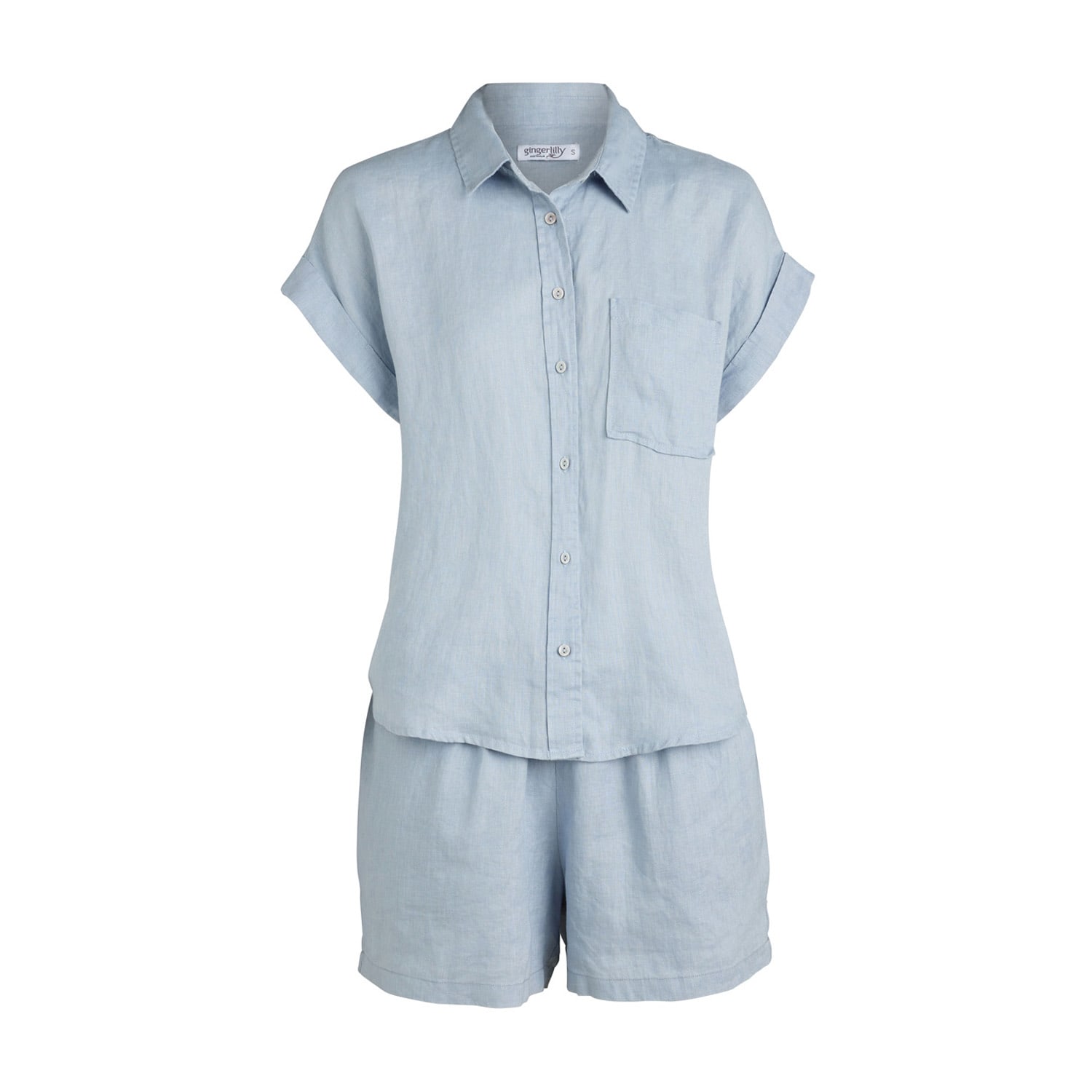 Women’s Blue Renata Linen Pyjama Small Gingerlilly Sleepwear