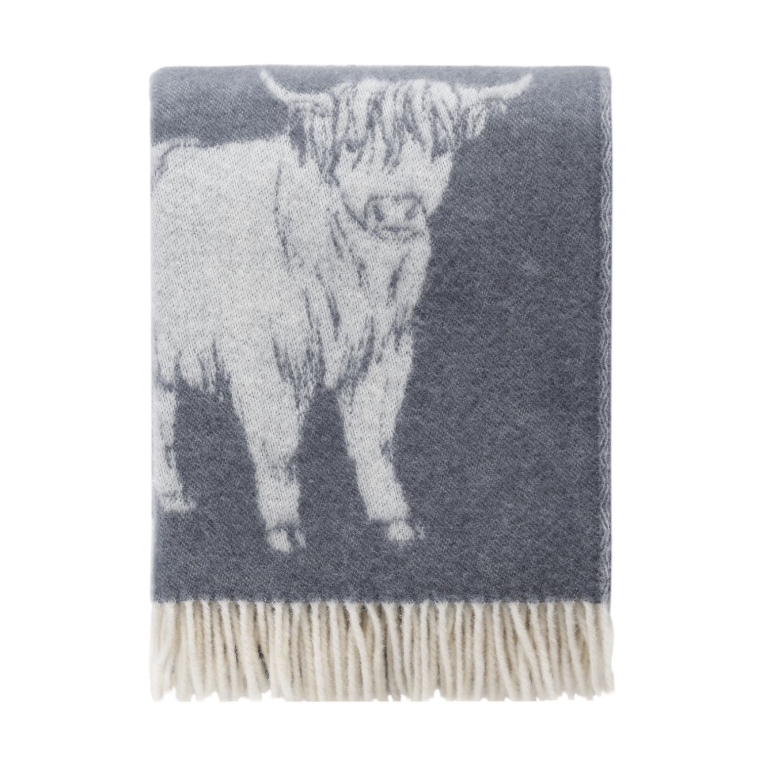 Grey / White Grey Highland Cow Wool Throw J. j.textile