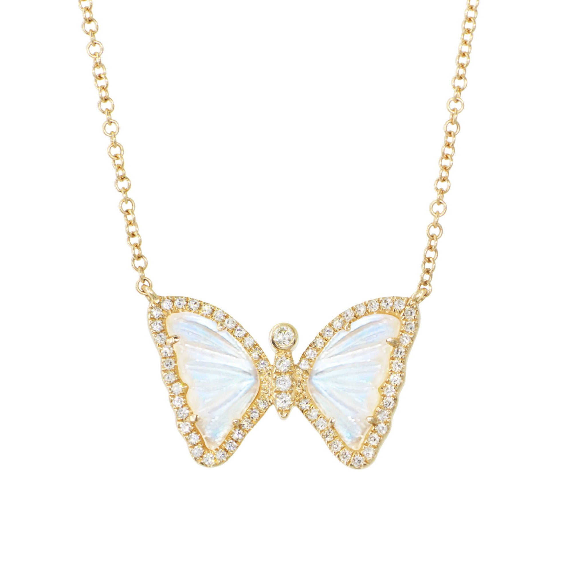 Women’s White Mini Moonstone Butterfly Necklace With Diamonds Kamaria