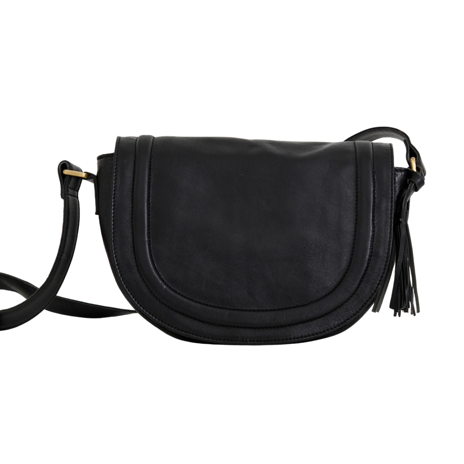 Vida Vida Women's Luxury Soft Leather Saddle Bag With Tassel Black
