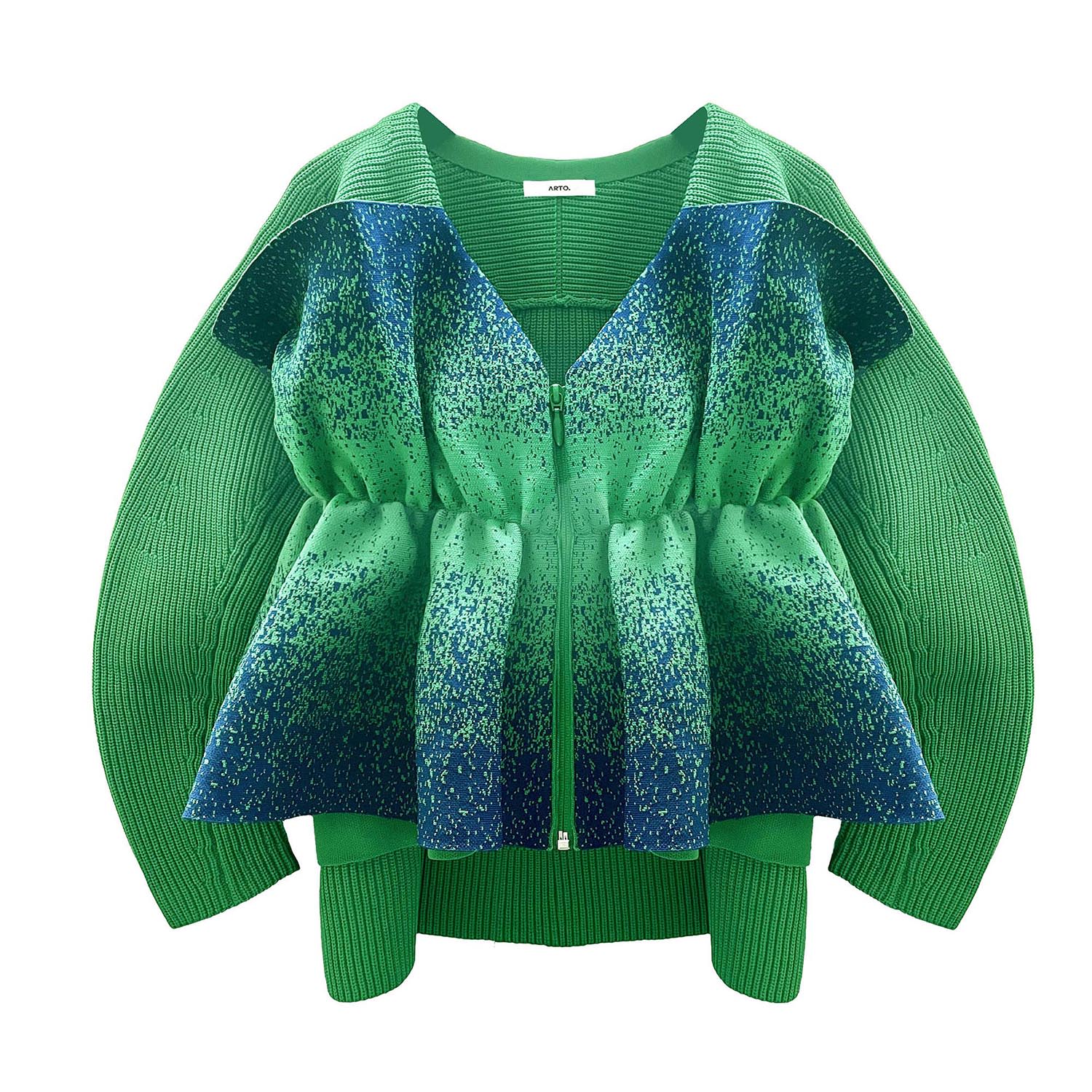 Arto. Women's Flower Flared Knitted Cardigan Coat- Green In Green