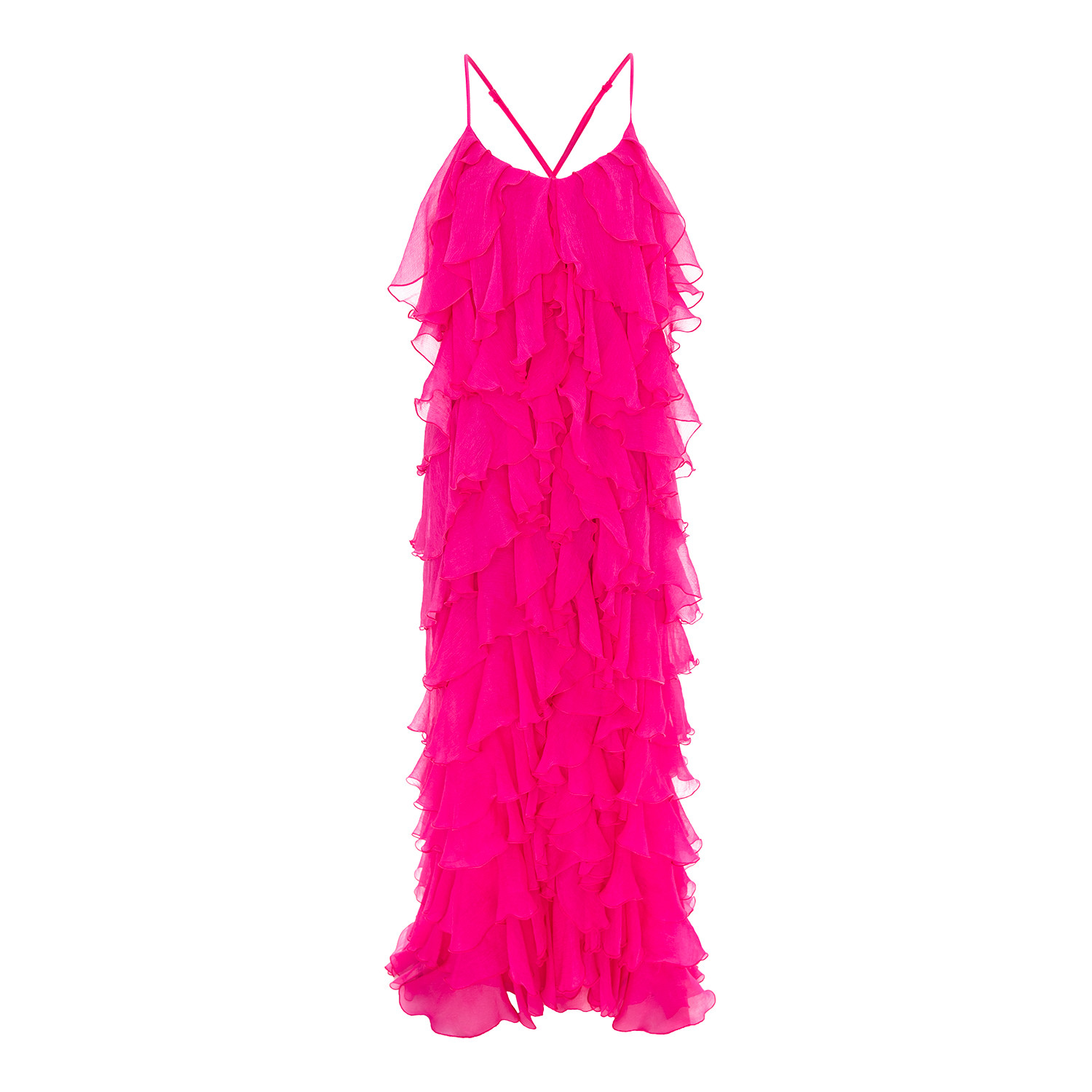 Monarh Women's Pink / Purple Lucky Fuchsia Silk Maxi Dress With Ruffles And Open Back In Pink/purple