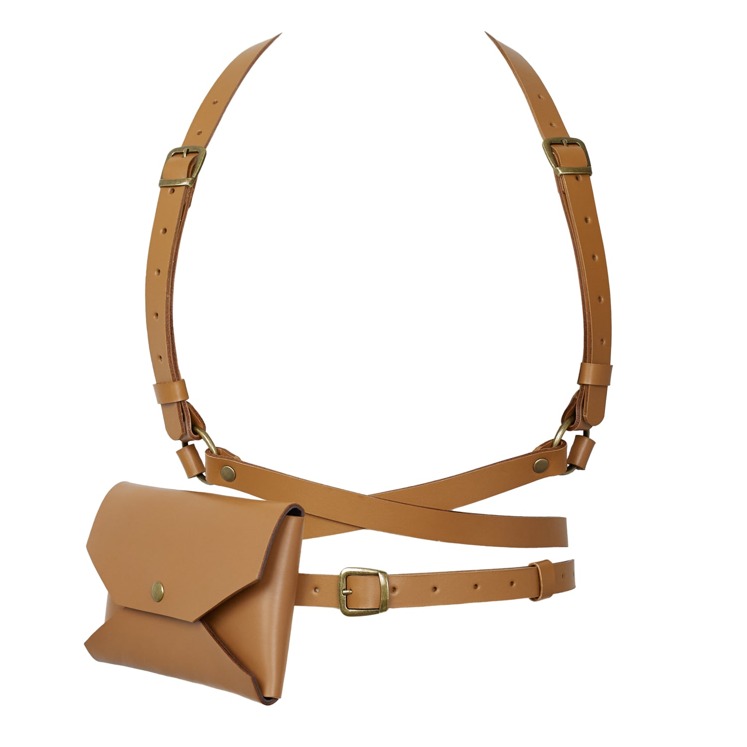 Badass & Goddess Leather Women's Set Of Real Leather Harness Artemis With Phone Pouch - Brown