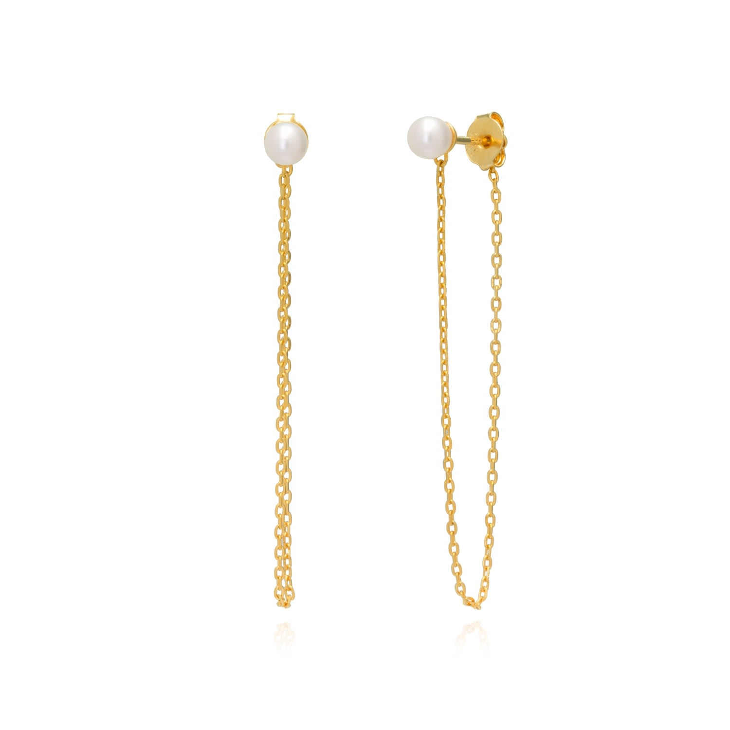 Women’s Gold Ocean Earrings With Pearl & Chain Behind The Ear Alura Copenhagen Jewellery