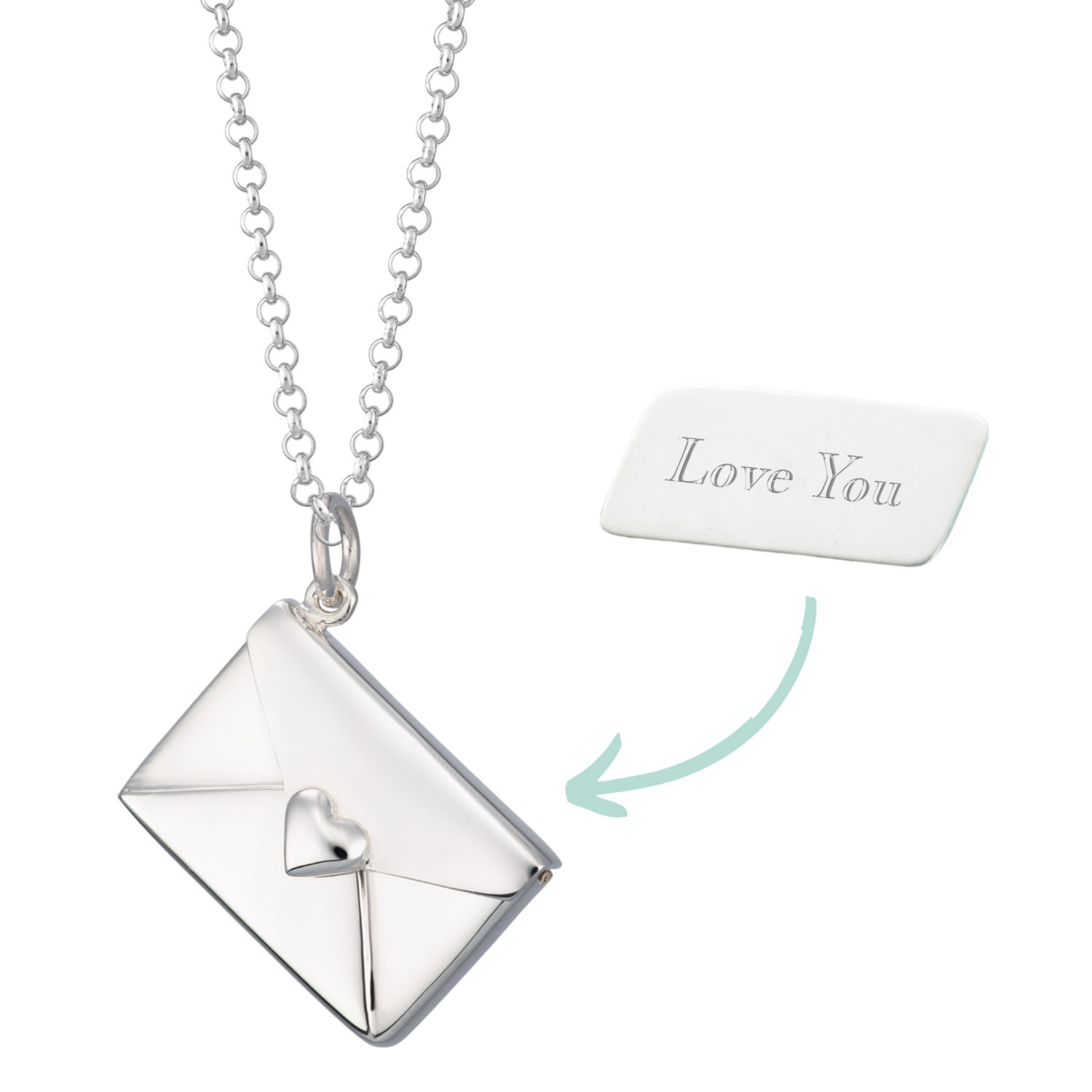 Women’s Sterling Silver Envelope Necklace With Engraved Insert - Love You Lily Charmed