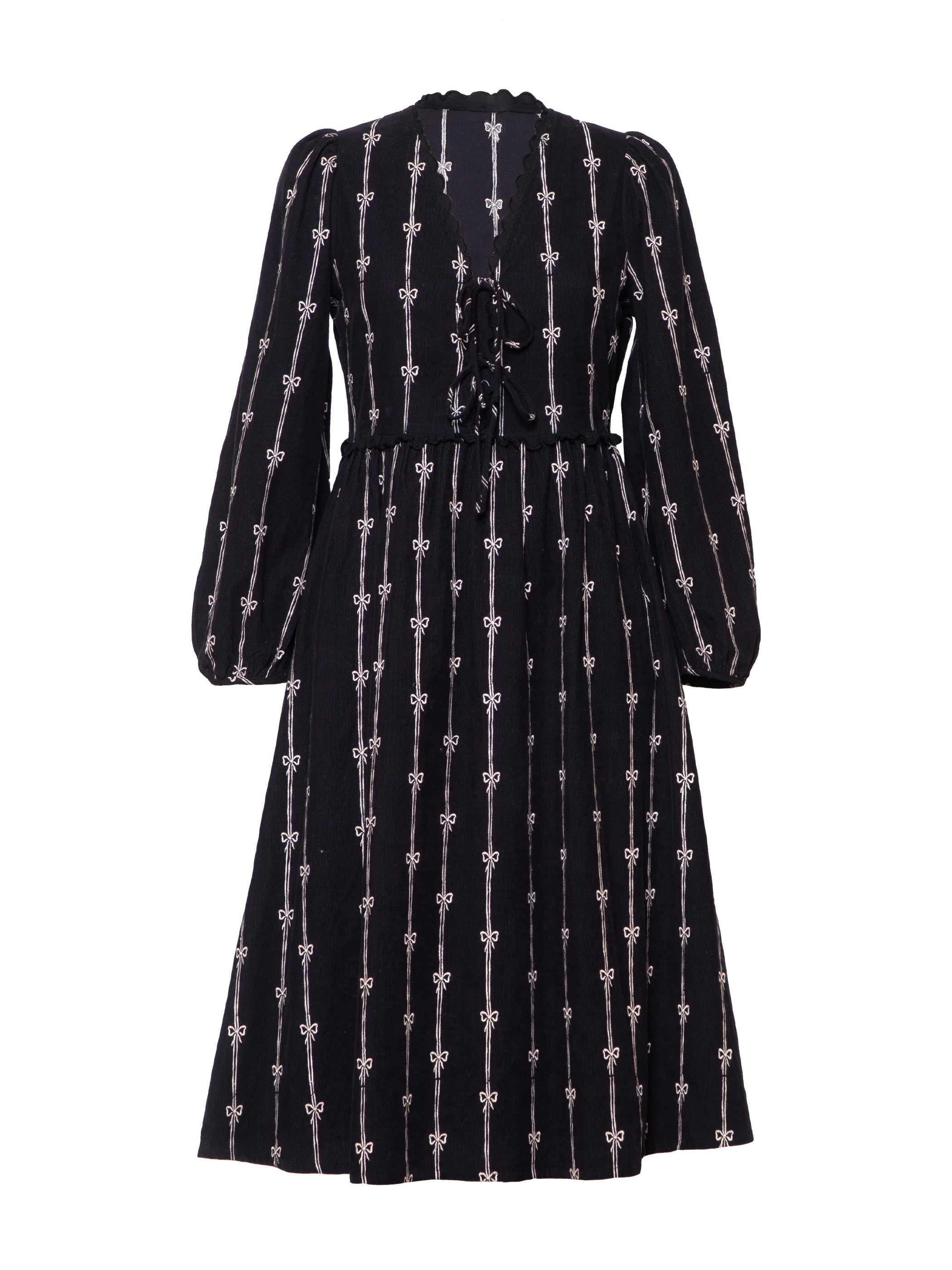 Rose & Nancy Women's Black / White Beatrix Black Cord Embroidered Midi Dress In Black