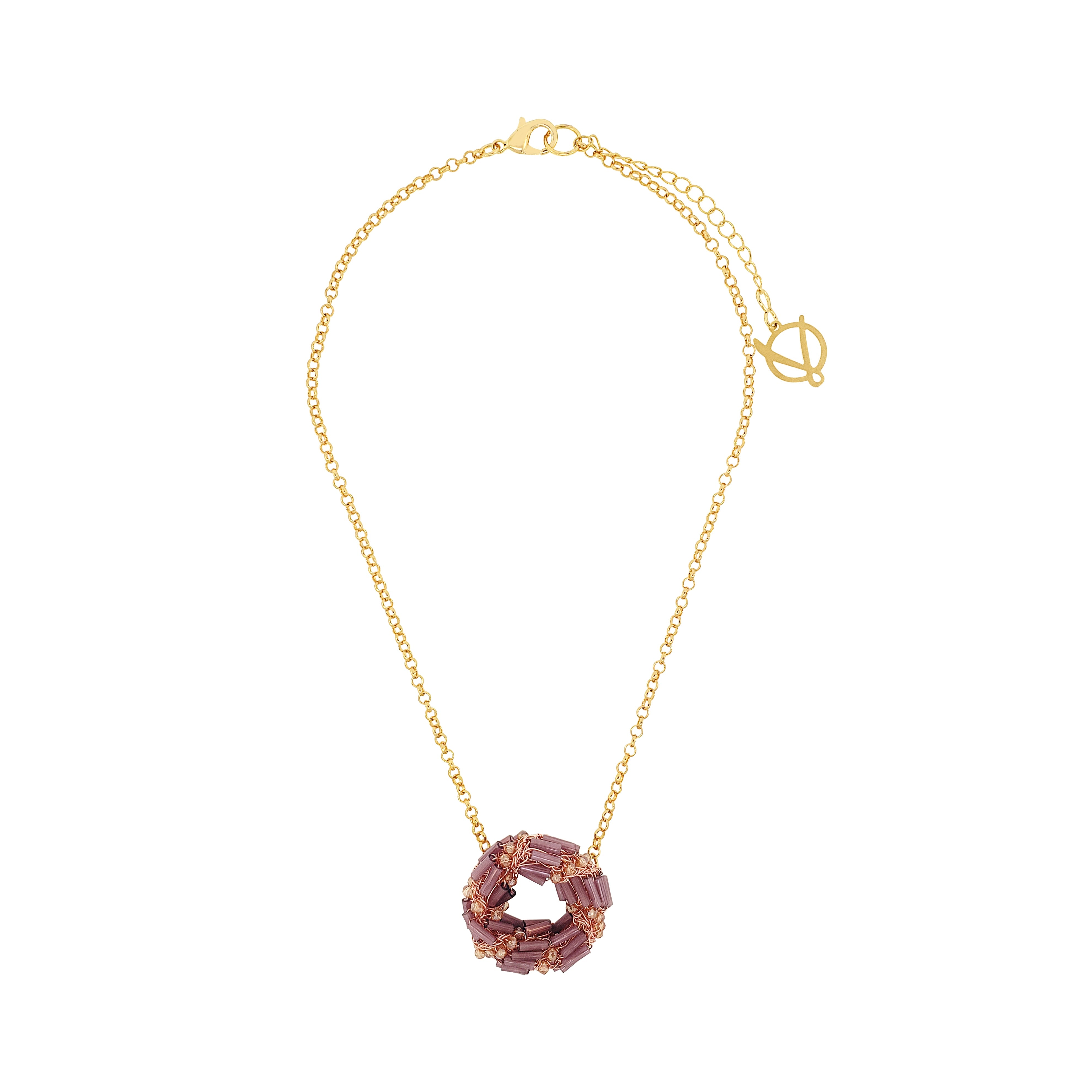 Lavish By Tricia Milaneze Women's Gold / Pink / Purple Breeze Lavender Mix Helix Pendant Handmade Necklace