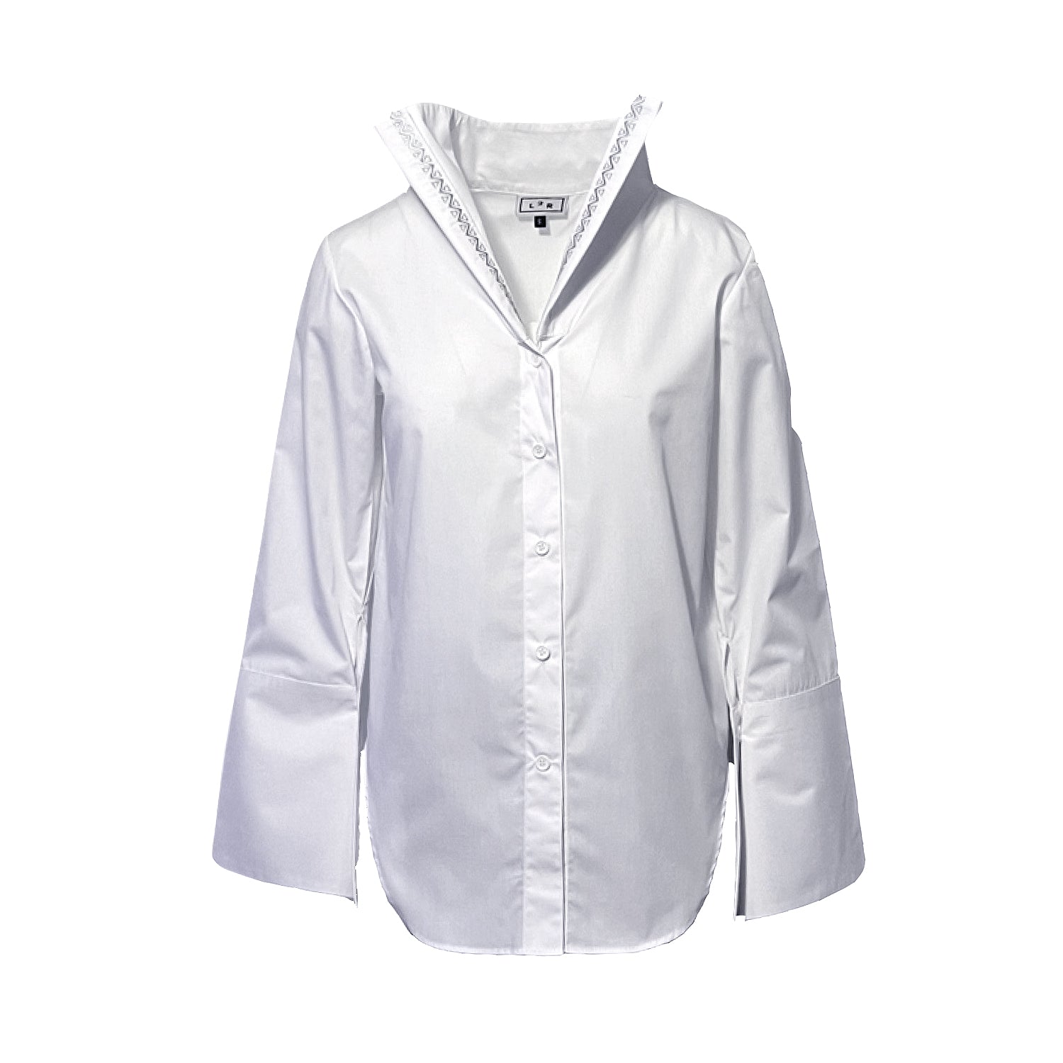 L2r The Label Women's Embroidered Wide Collar Shirt In White Cotton