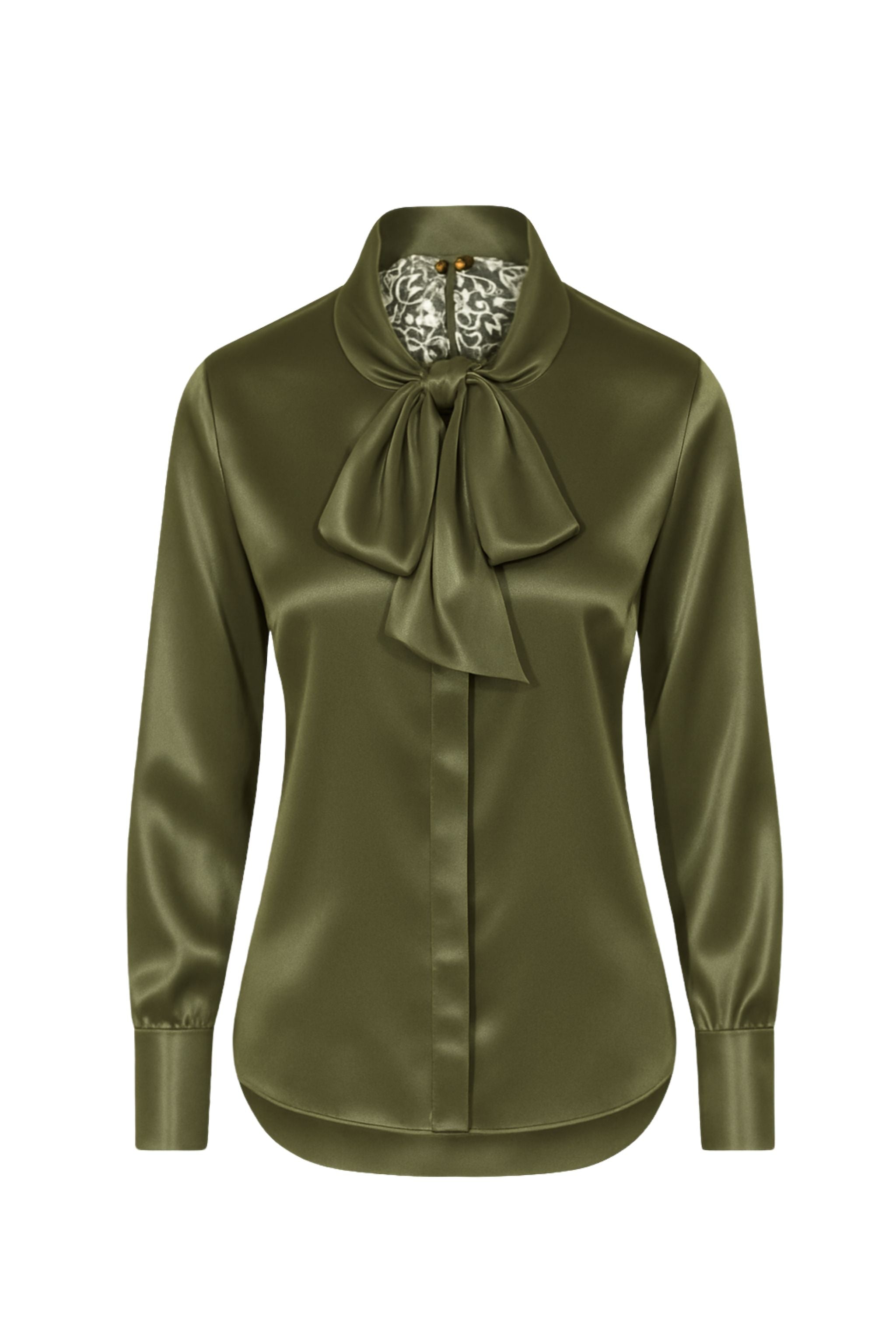 Olive Green Silk Bow Blouse | Sophie Cameron Davies | Wolf & Badger