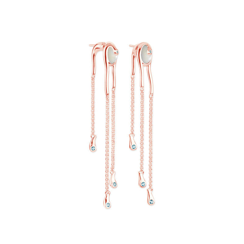 Lucy Quartermaine Women's Pearl Drop Earrings With Blue Swarovski Crystals In 18ct Rose Gold Vermeil In Gold