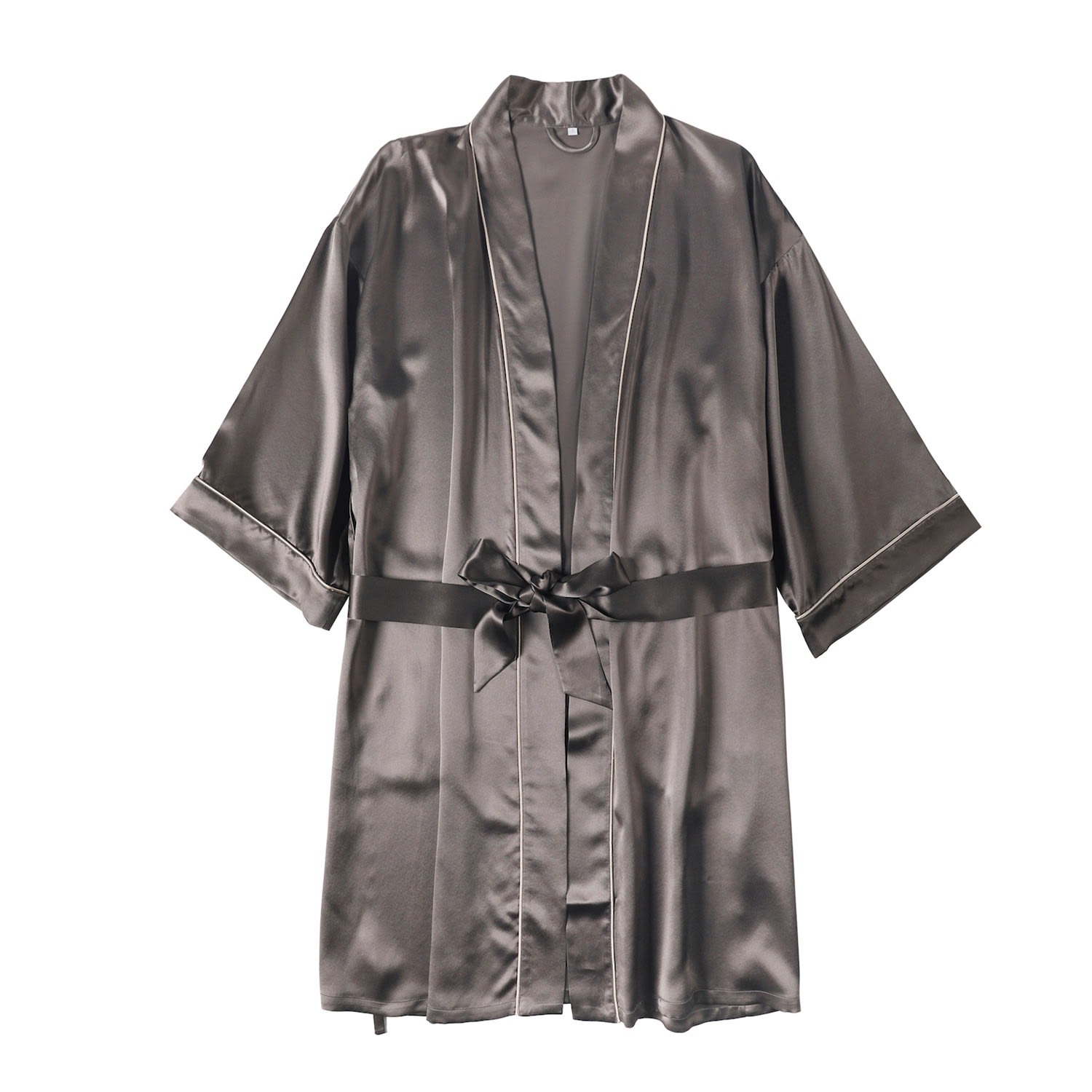 Women’s Pasithea - Kimono Pure Silk Robe - Knee Length Double Belts And Pockets - Grey Small Soft Strokes Silk