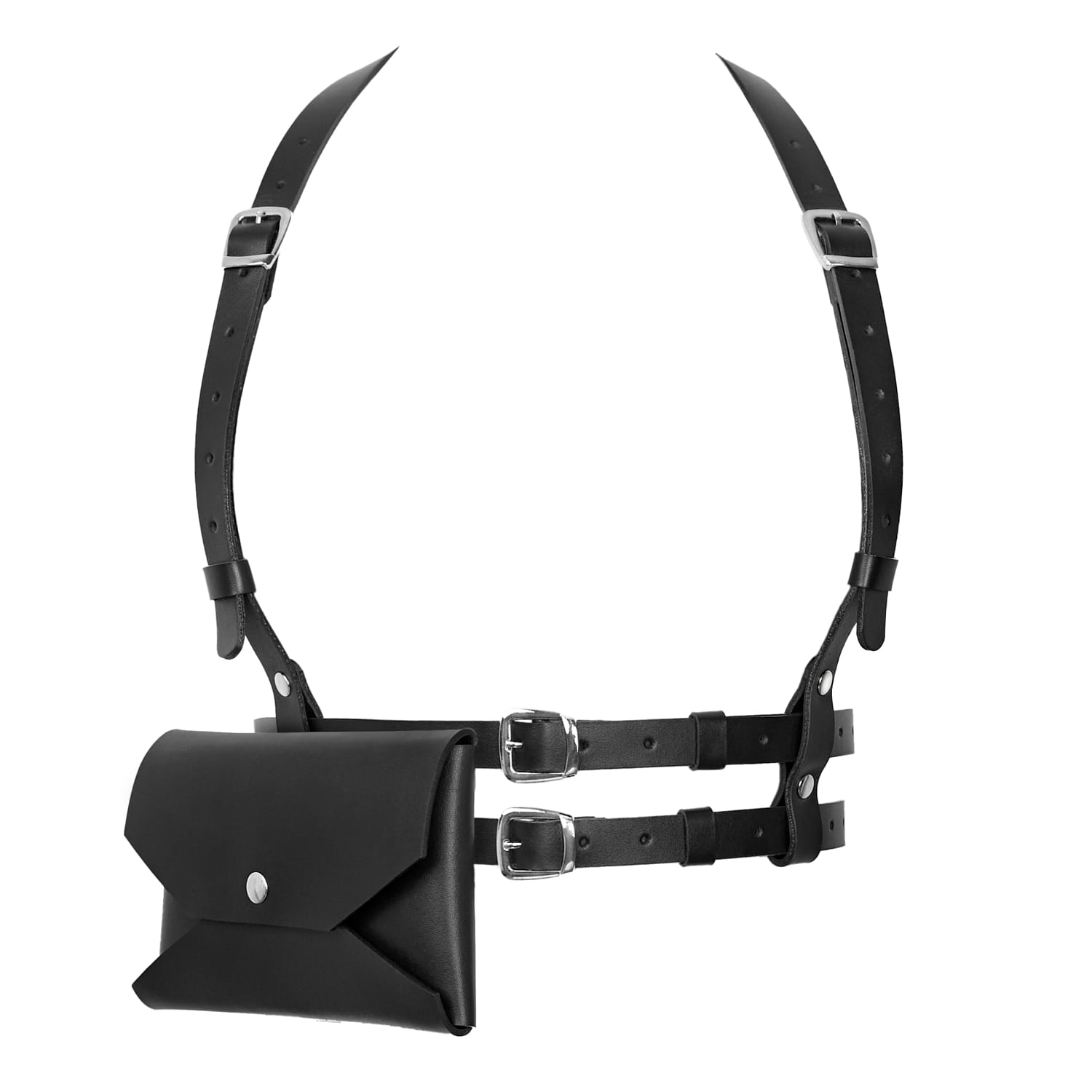 Badass & Goddess Leather Women's Black / Silver Set Of Real Leather Harness Athena With Phone Pouch - Black With Silver Buckl In Multi
