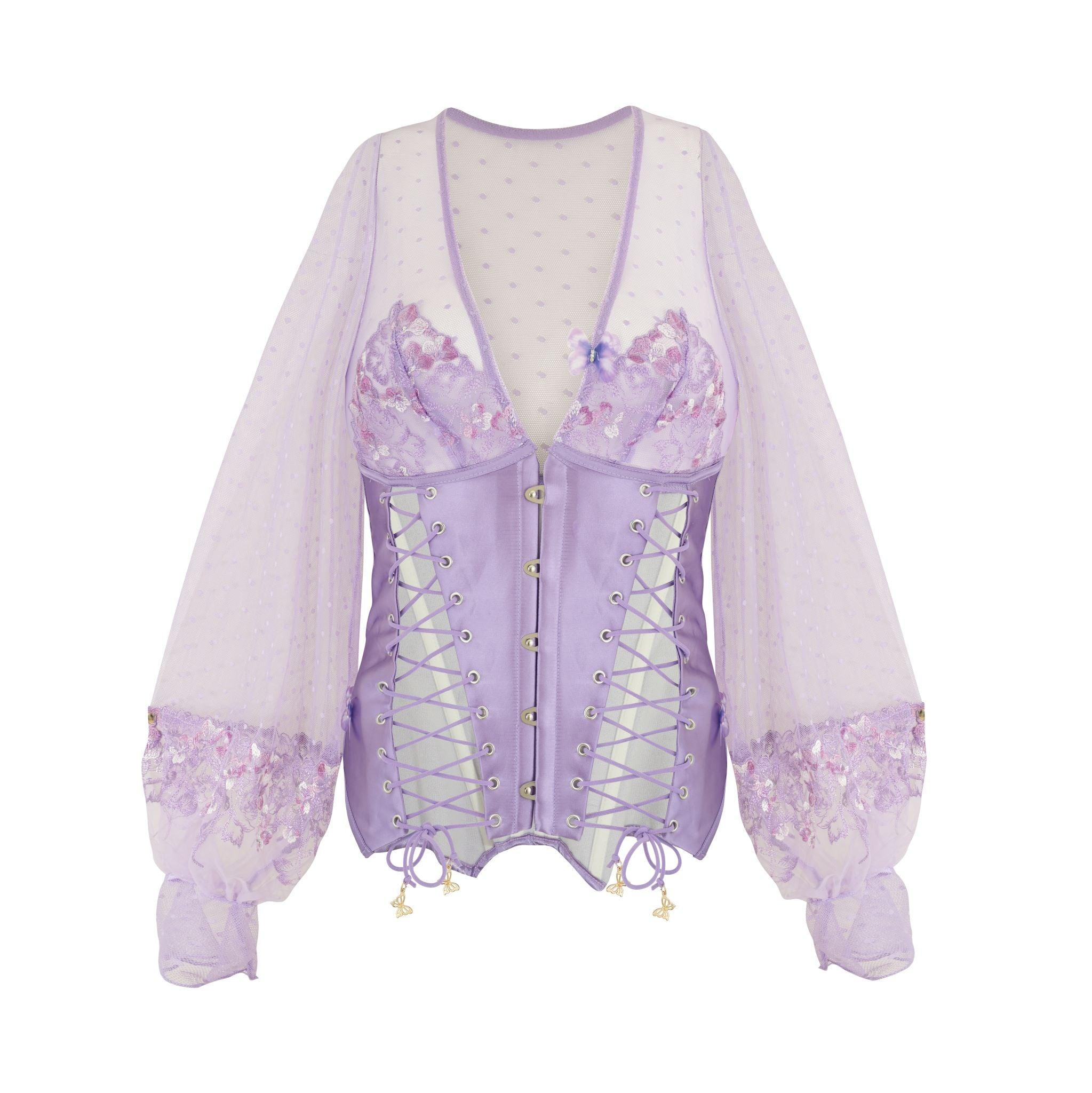 Empress Mimi Women's Pink / Purple Madame X Lilac Lace Butterfly Corset With Butterfly Detail In Pink/purple