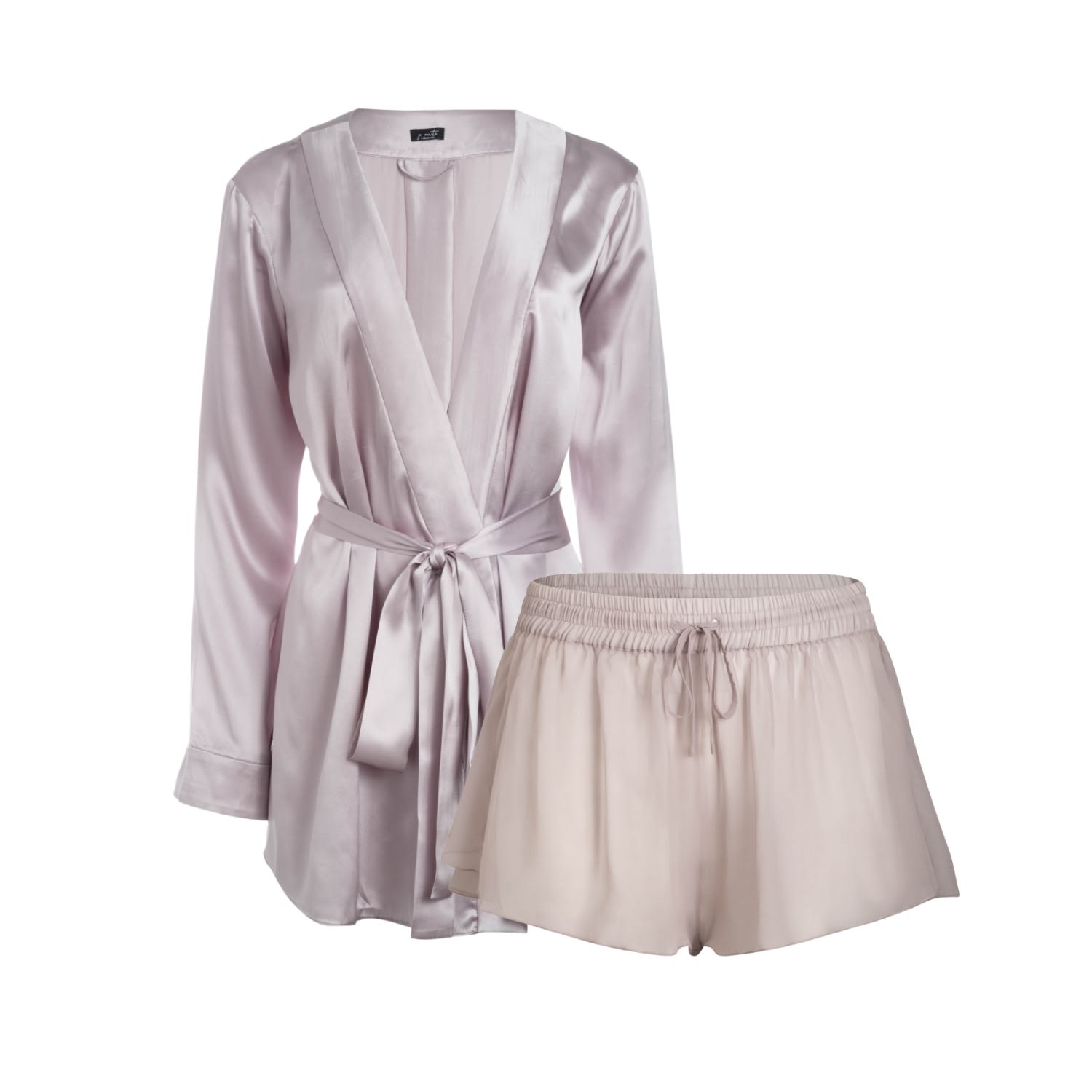 Je Mérite (i Deserve) Women's Pink / Purple Lola Silk Short Robe & Donna Silk Chiffon Tap Short Set In Blush Pink In Pink/purple