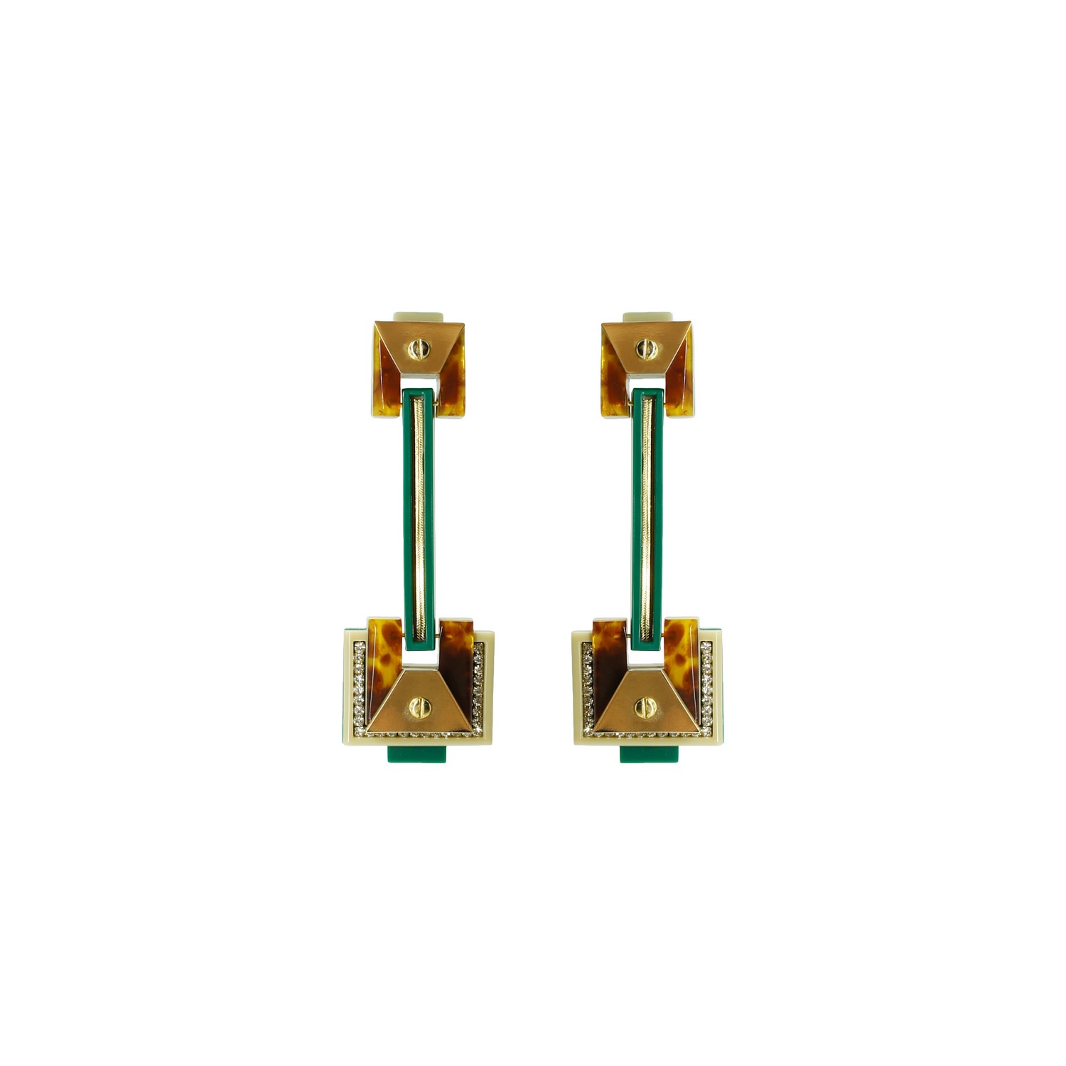 Gissa Bicalho Women's Earring Long Trapeze Green In Gold