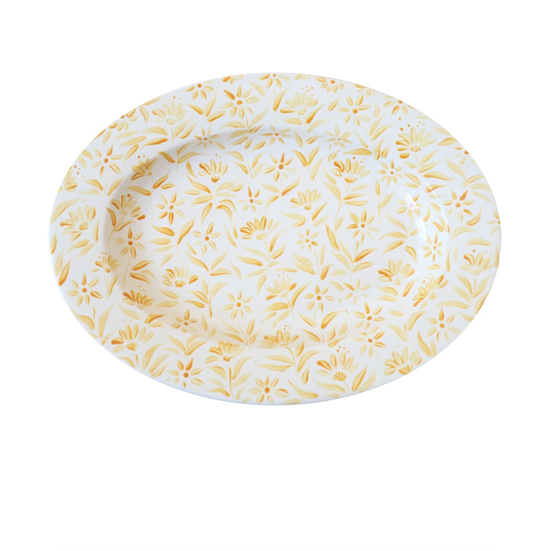 Rosanna Corfe Neutrals / White / Yellow Sunburst Floral Platter  - Yellow In Multi