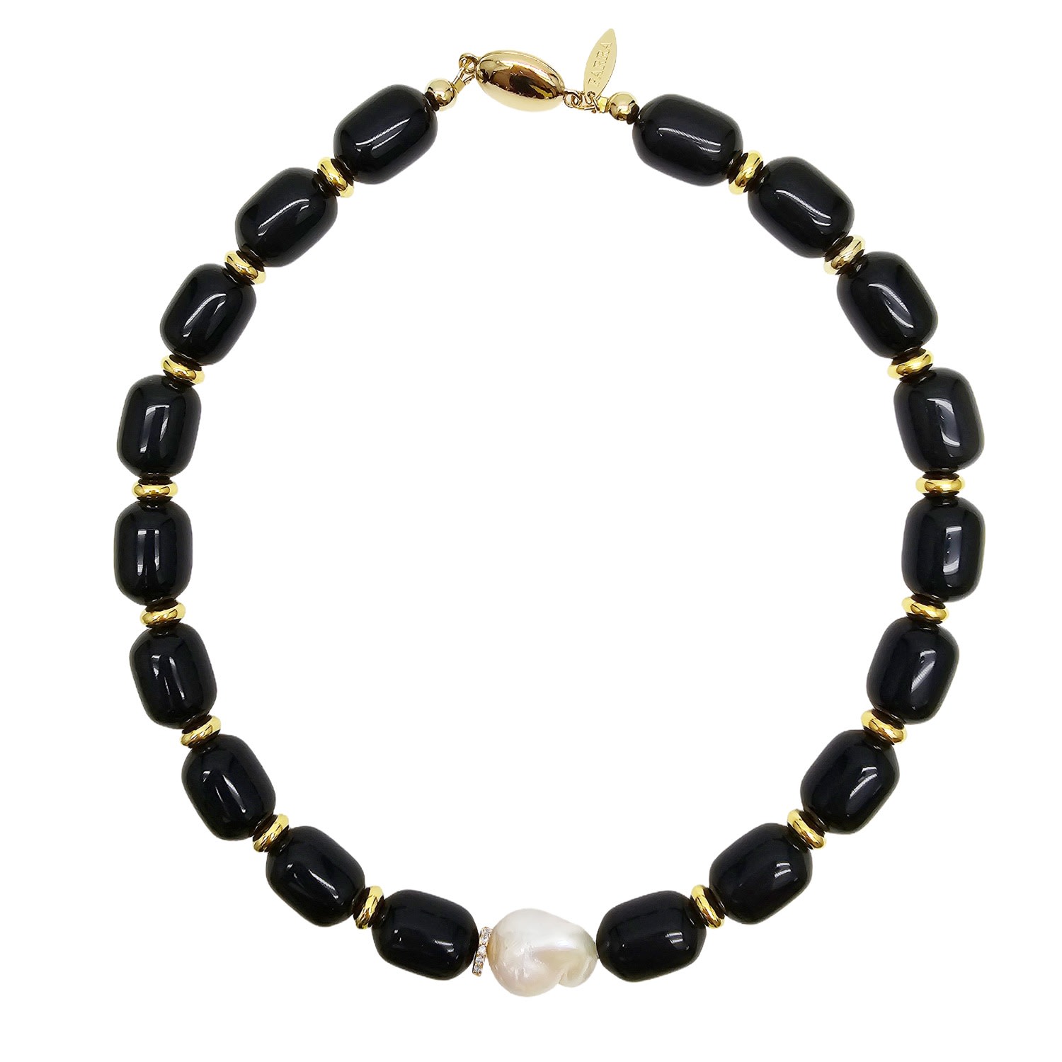 Farra Women's Black Obsidian With Baroque Pearl Pendant Necklace