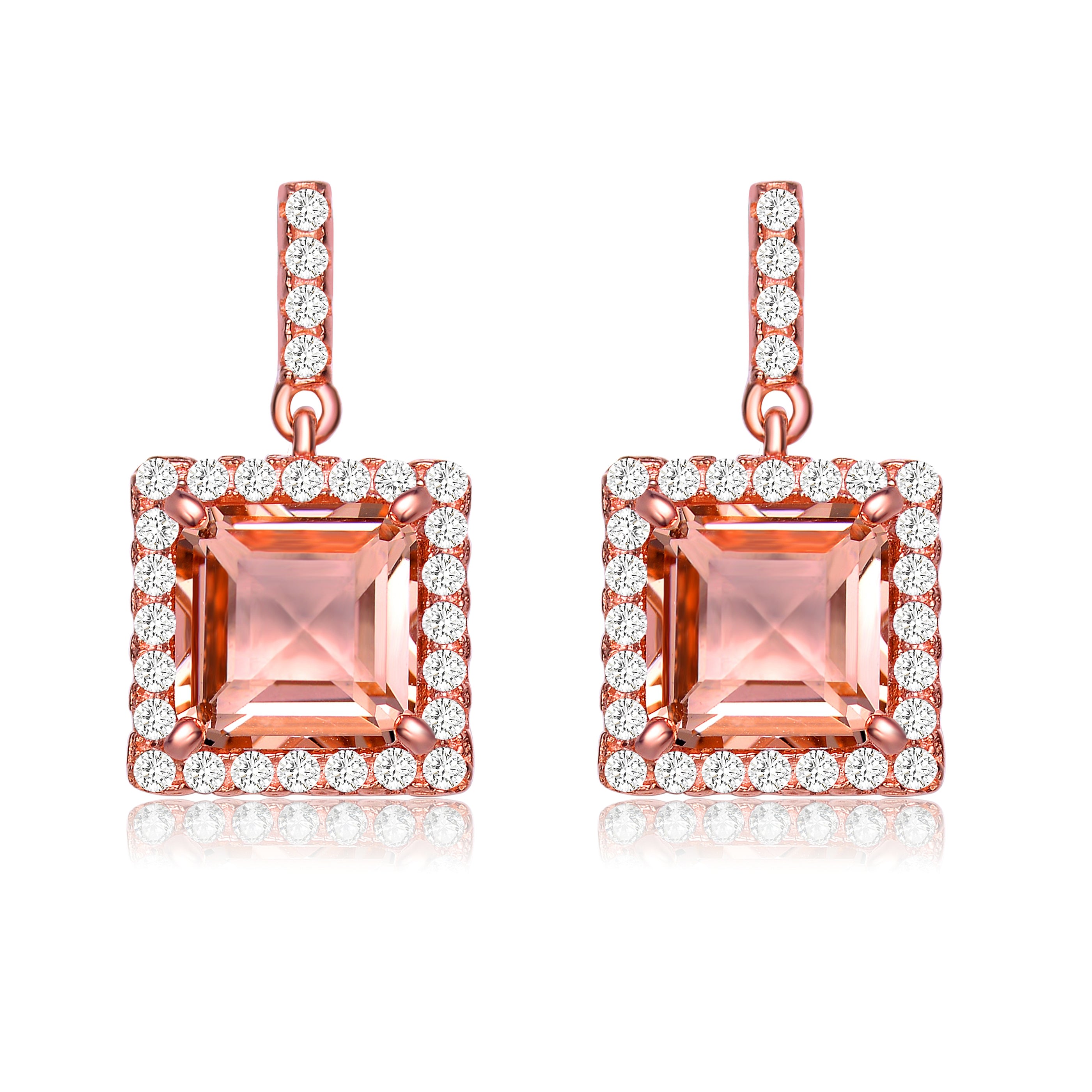 Women’s Rose Gold Overlay Champagne Clear Cubic Zirconia Earrings Genevive Jewelry