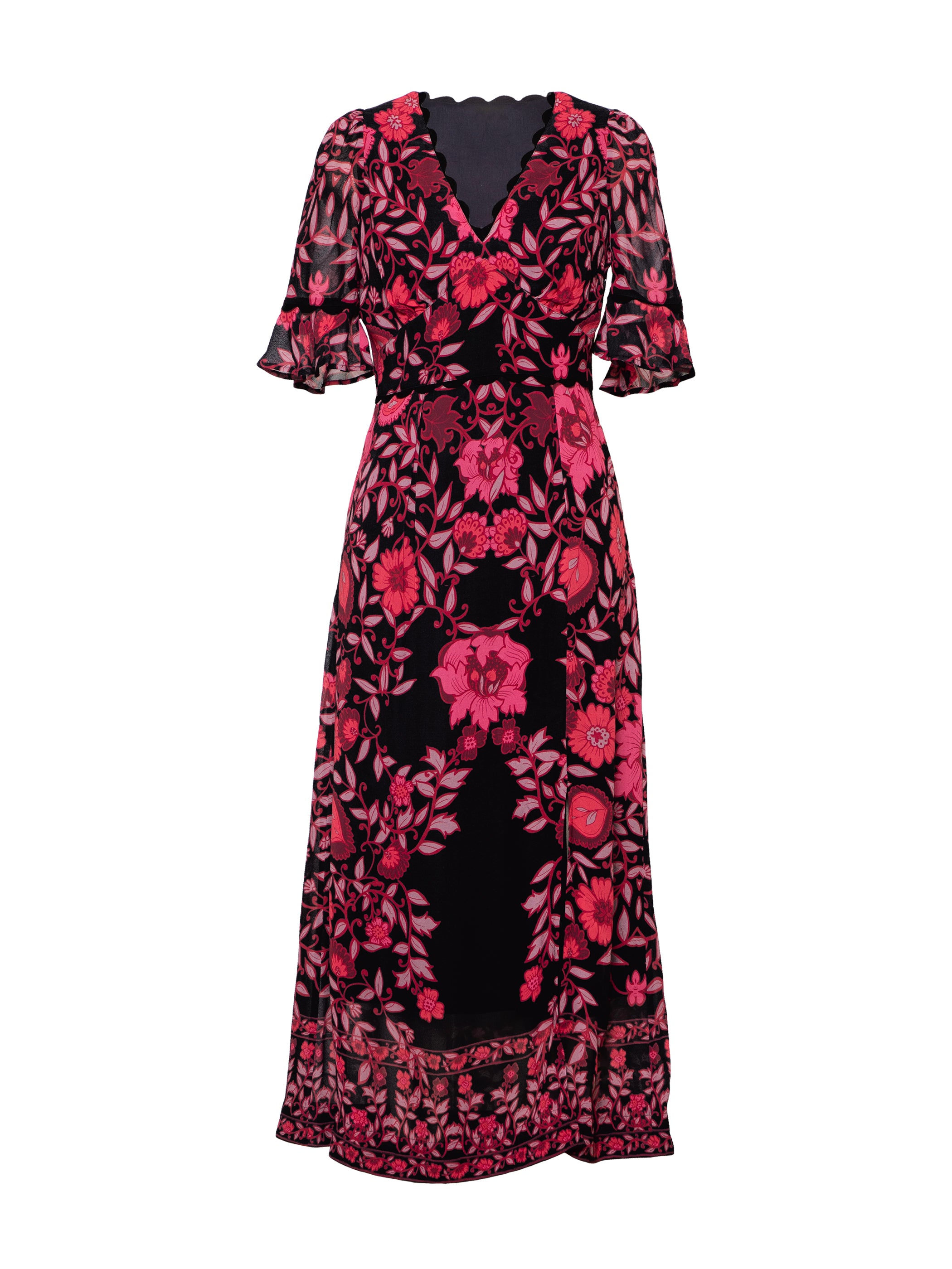 Rose & Nancy Women's Black / Pink / Red Miriam Reds Mirror Floral Maxi Dress In Red