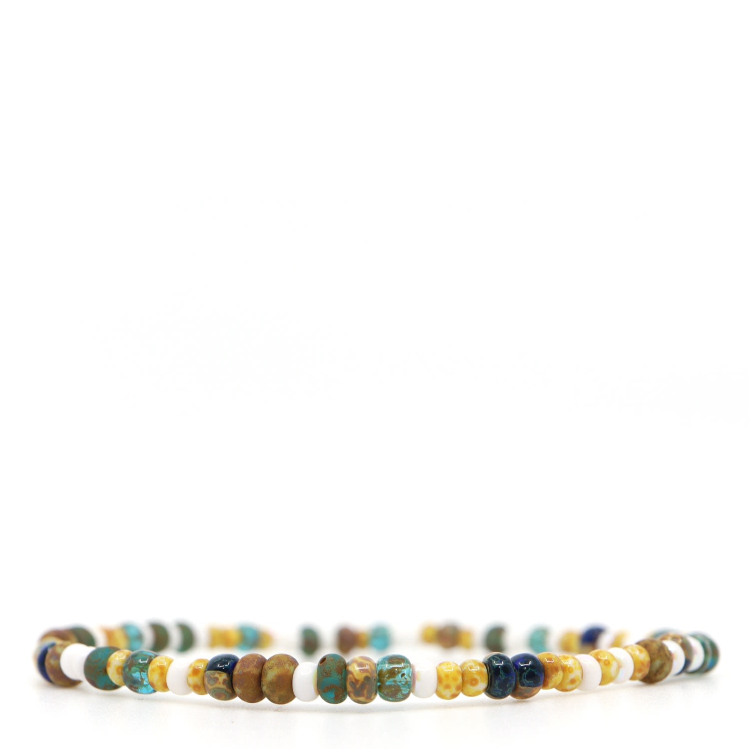 Shar Oke Men's Green / Blue / White White, Yellow & Teal Czech Picasso Beaded Bracelet In Multi