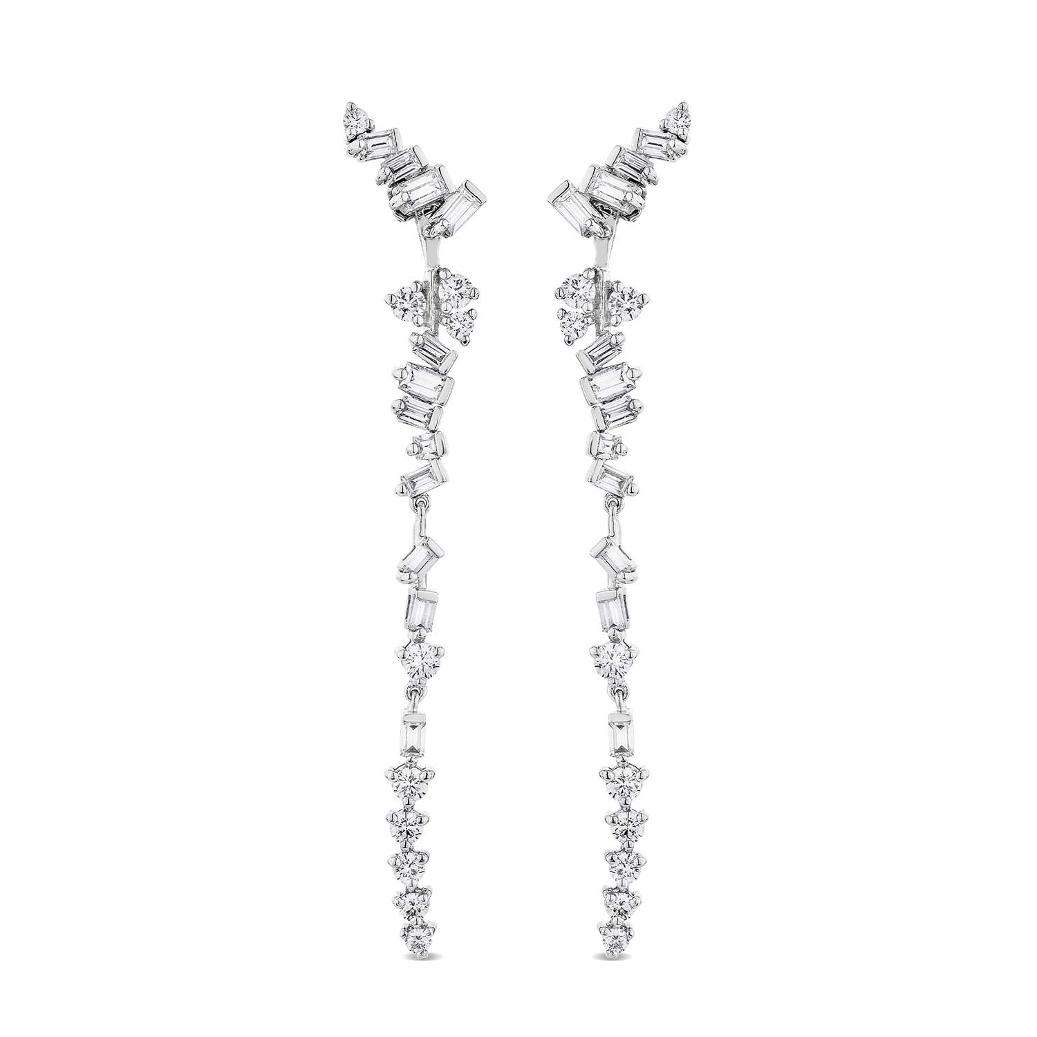 Sally Skoufis Women's Silver / White Baguette Drop Earrings With Man Made Cz Diamond Stimulant In Sterling Silver In Multi