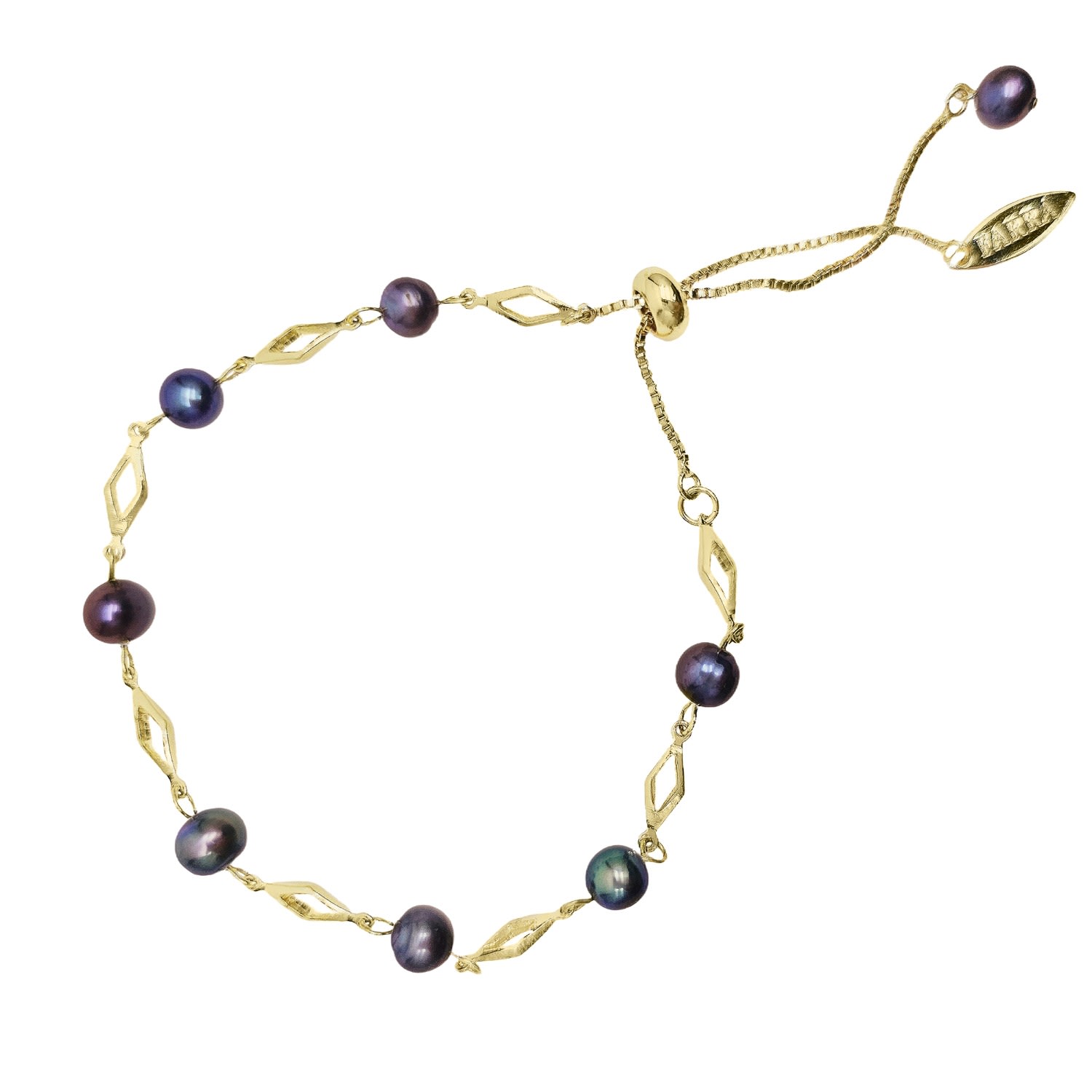 Farra Women's Black Purple Freshwater Pearls Adjustable Bracelet