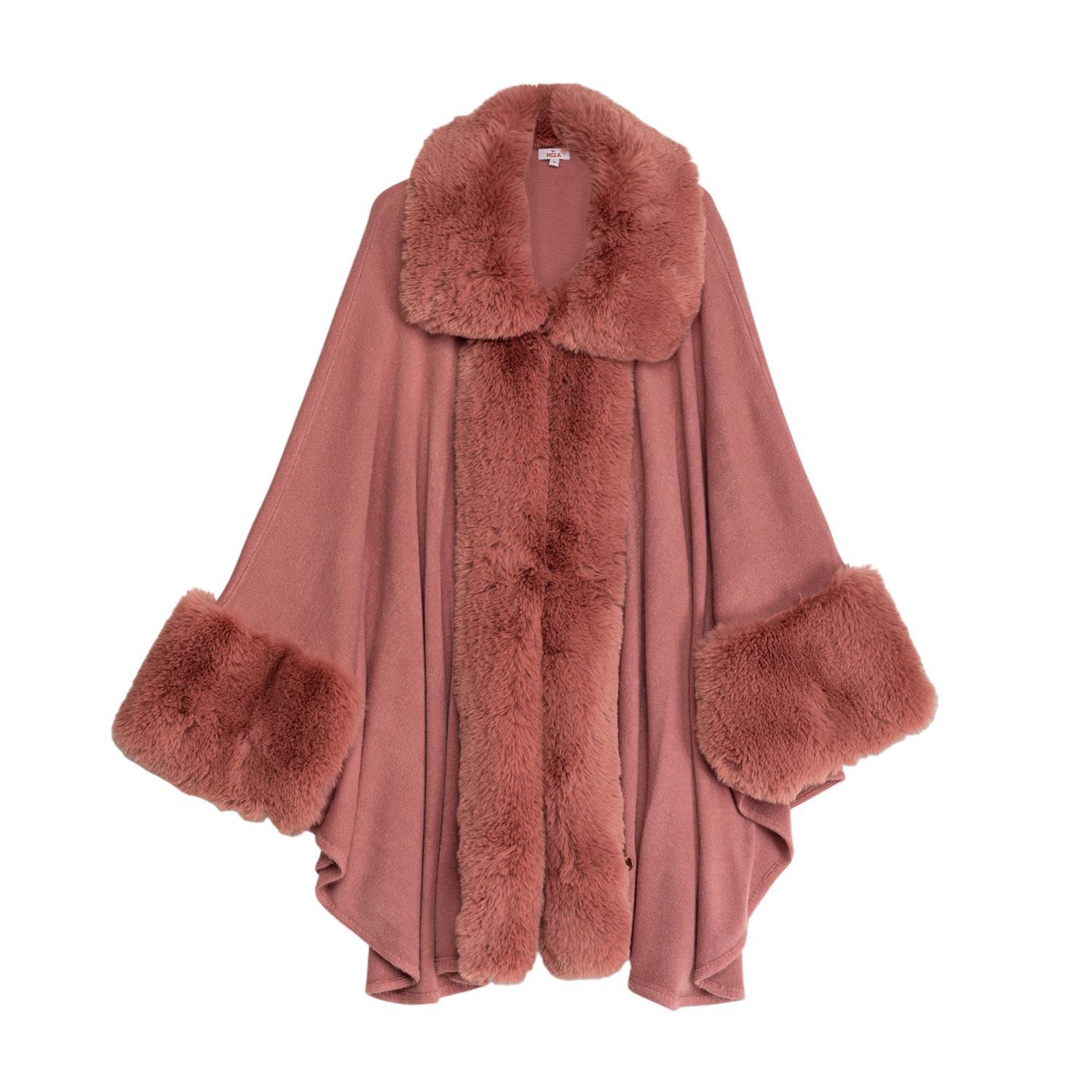 Women’s Pink / Purple Poncho With Cape And Fur Pink One Size Niza