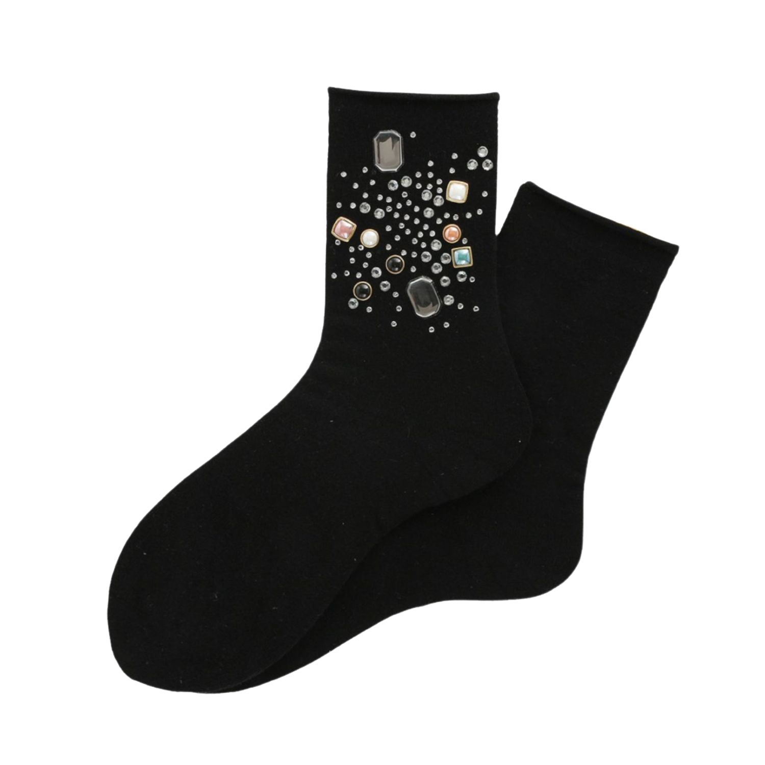High Heel Jungle By Kathryn Eisman Women's Black Gemstone Cotton Socks In Black