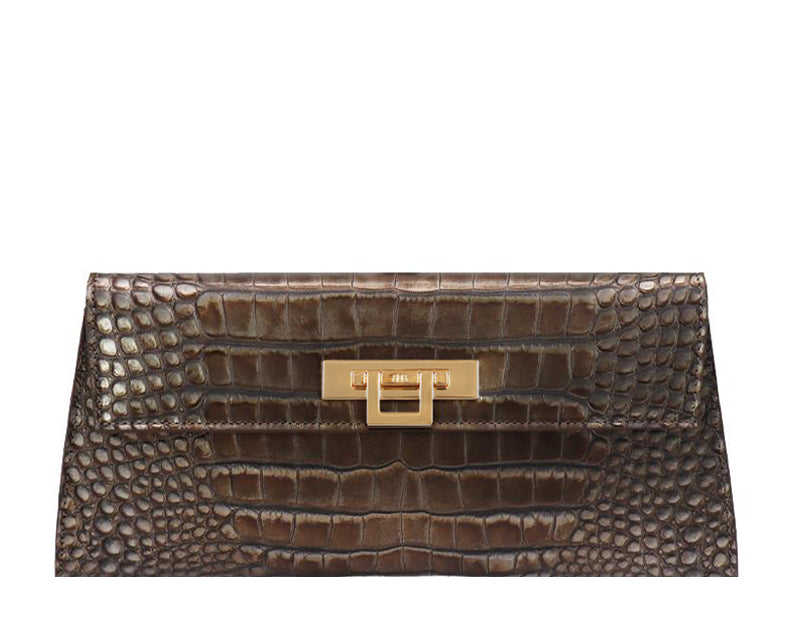 Women’s Gold / Brown Fonteyn Clutch Orinoco Print Calf Leather Handbag - Bronze Lalage Beaumont