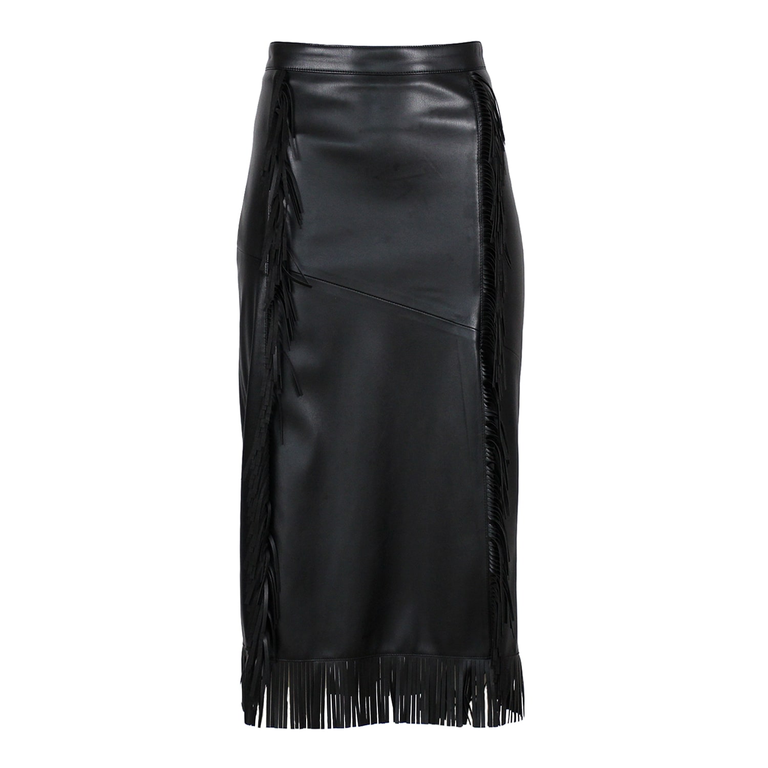 Lalipop Design Women's Black Vegan Leather Midi Fringe Skirt In Black