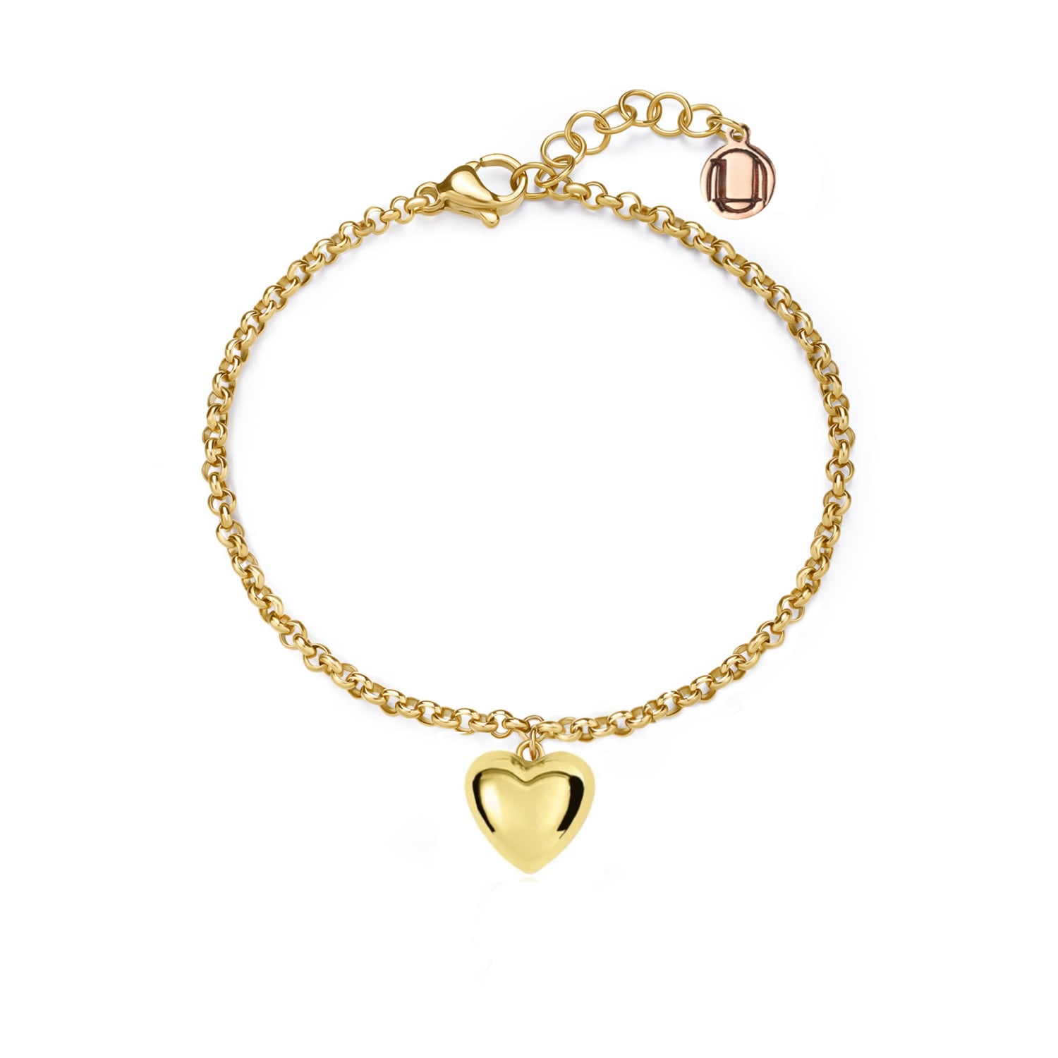 Unaloe Women's Gold-plated Sterling Silver Heart Charm Bracelet – Elegant Minimalist Jewelry, Love Symbol, 