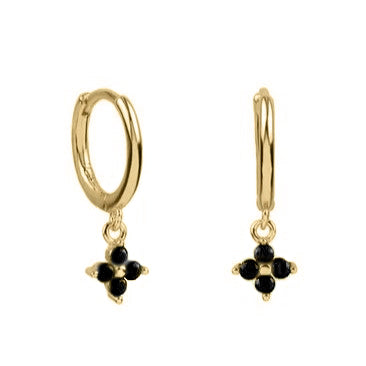 Gold Trip Women's Gold / Black Black Crystal Flower Huggie Hoops In Gold In Gold