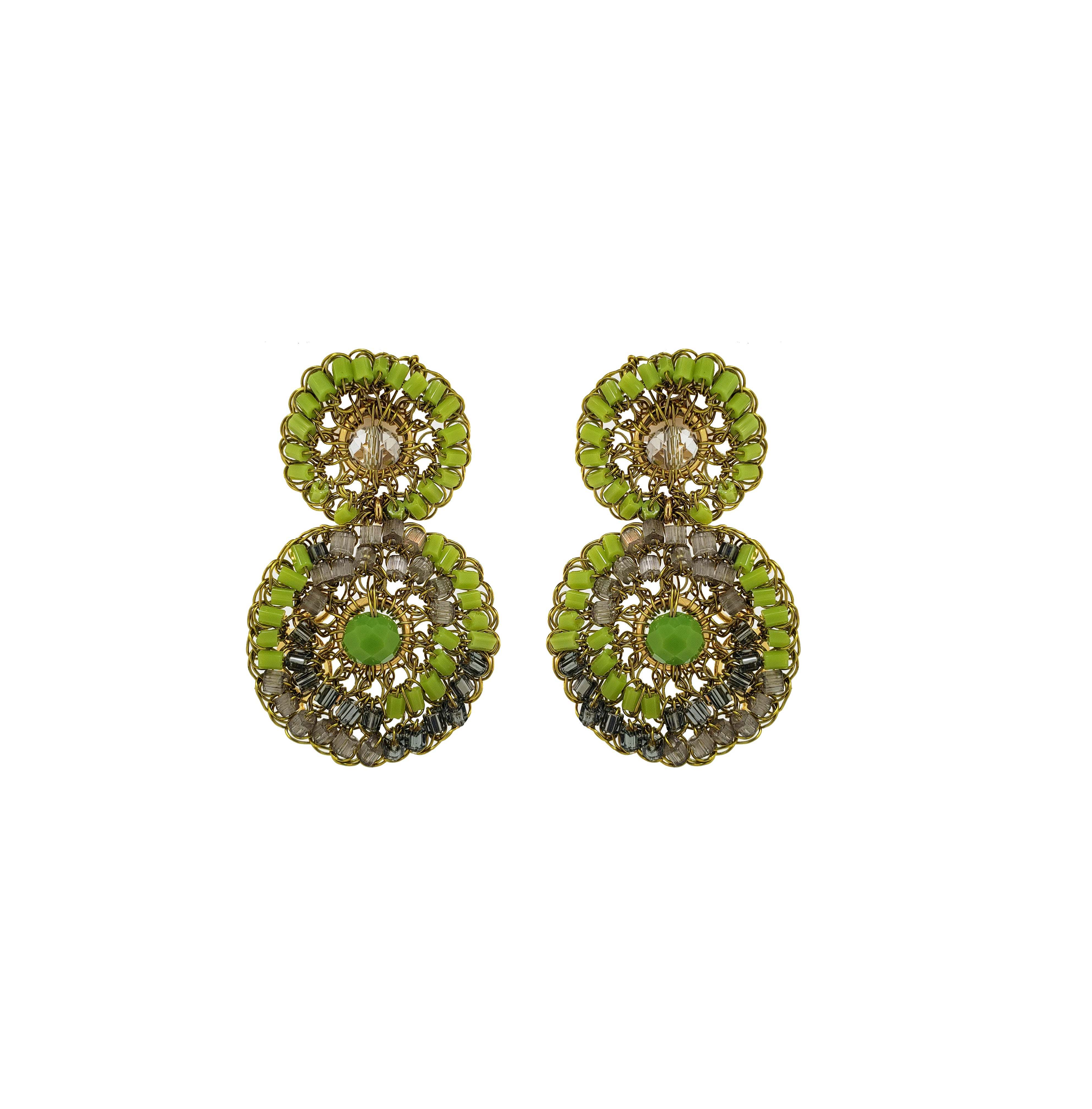 Lavish By Tricia Milaneze Women's Gold / Green Neon Green Mix Patch Mini Handmade Crochet Earrings