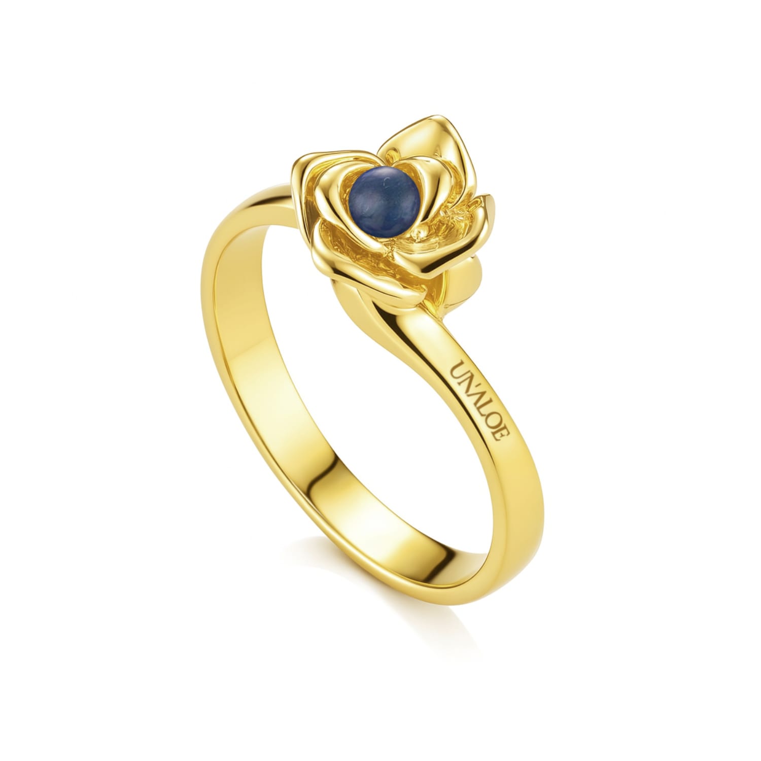 Unaloe Women's Gold / Blue Magnificent Ring With Rose In Sterling Silver, Gold Vermeil Plated With Natural  In Multi