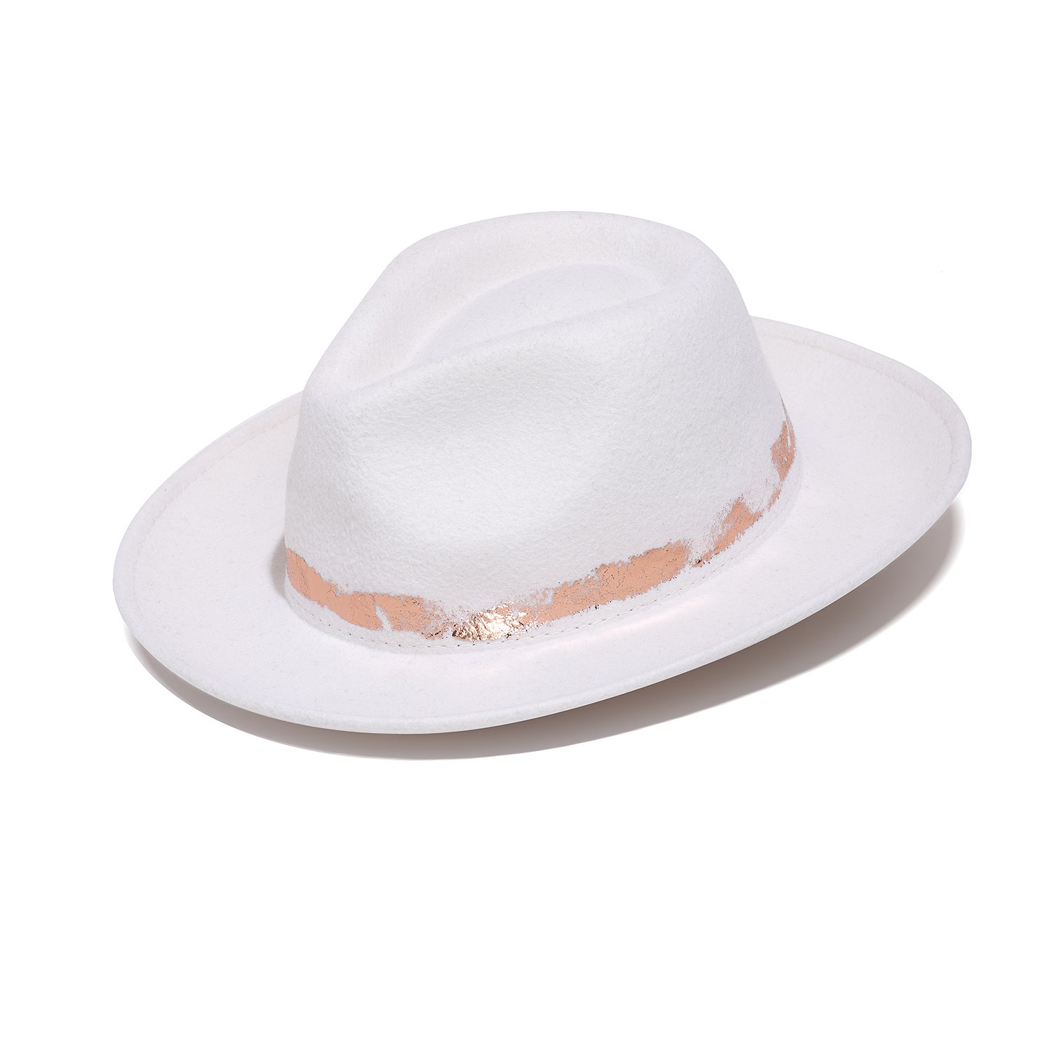 Women’s White Elegant Fedora Hat With Golden Foil Print Medium Justine Hats