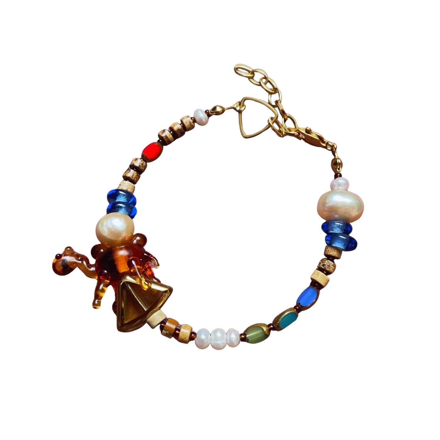 Desert Lobby Women's Blue / Brown / Neutrals Midnight Stroll – Handmade Murano Glass Camel Bracelet With Jasper,  In Multi