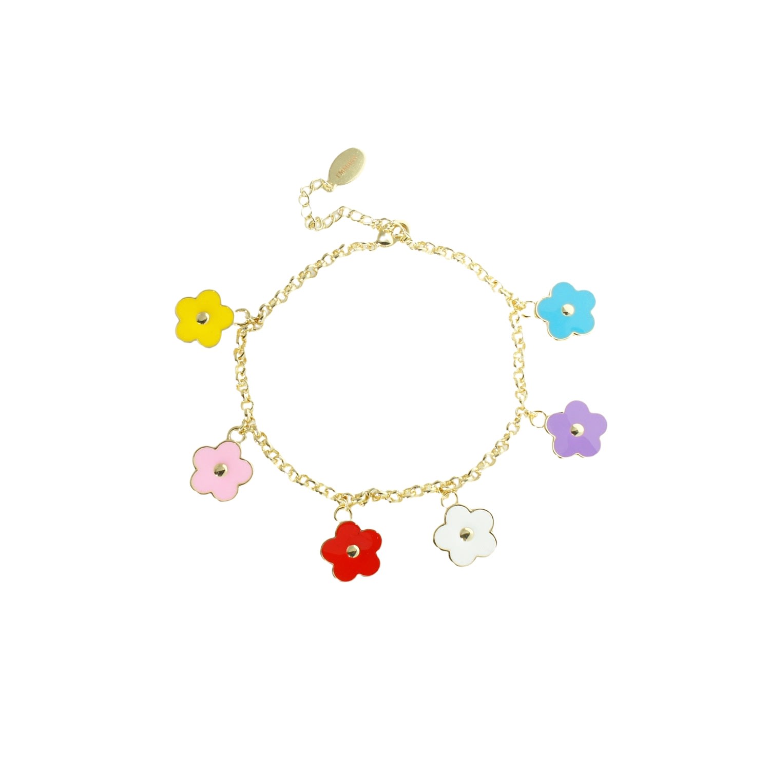 I'mmany London Women's Flower Power Chain Bracelet With Enamel Flower Charms In Yellow