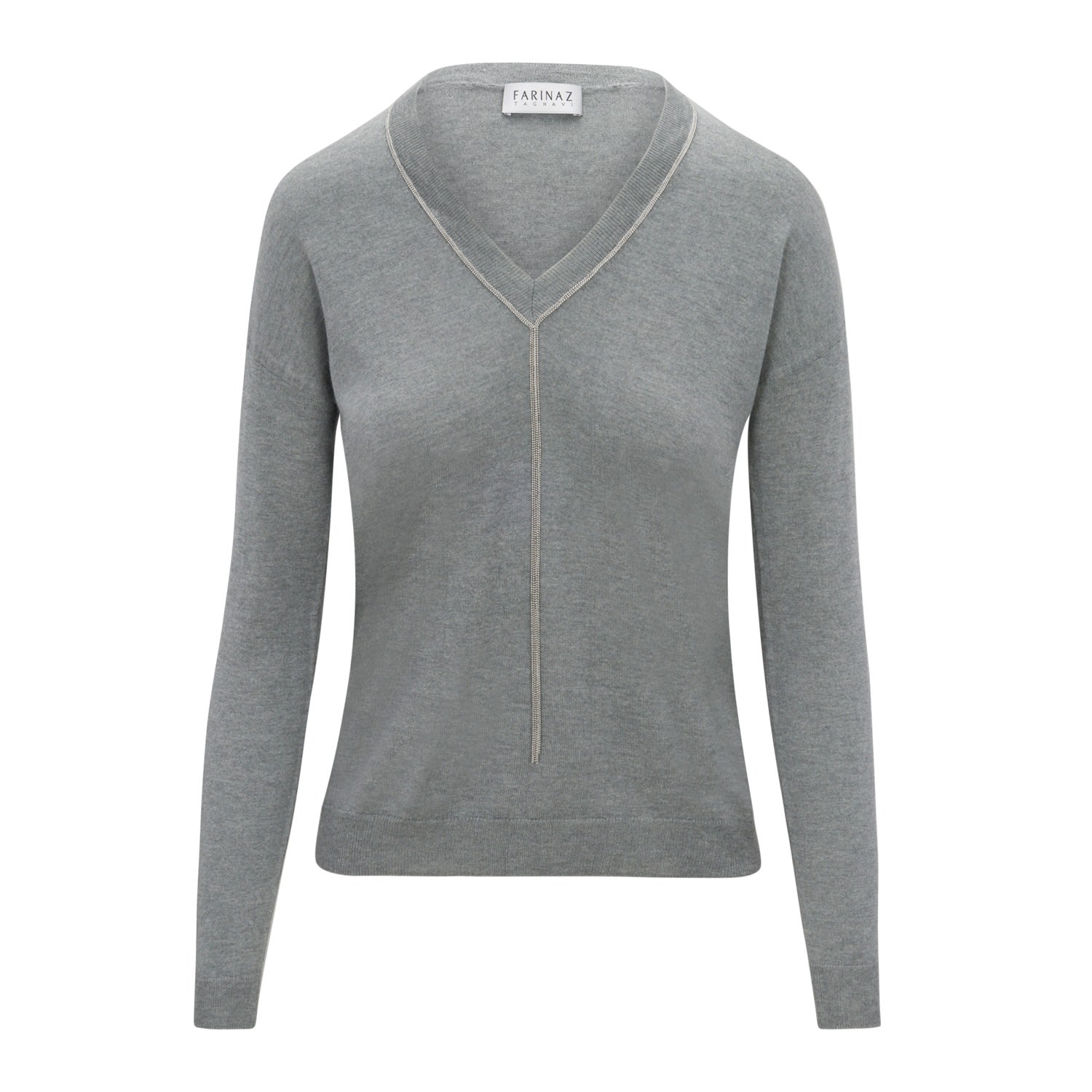 Women’s Chain Sweater - Silk & Cashmere Knit In Heather Grey Medium Farinaz