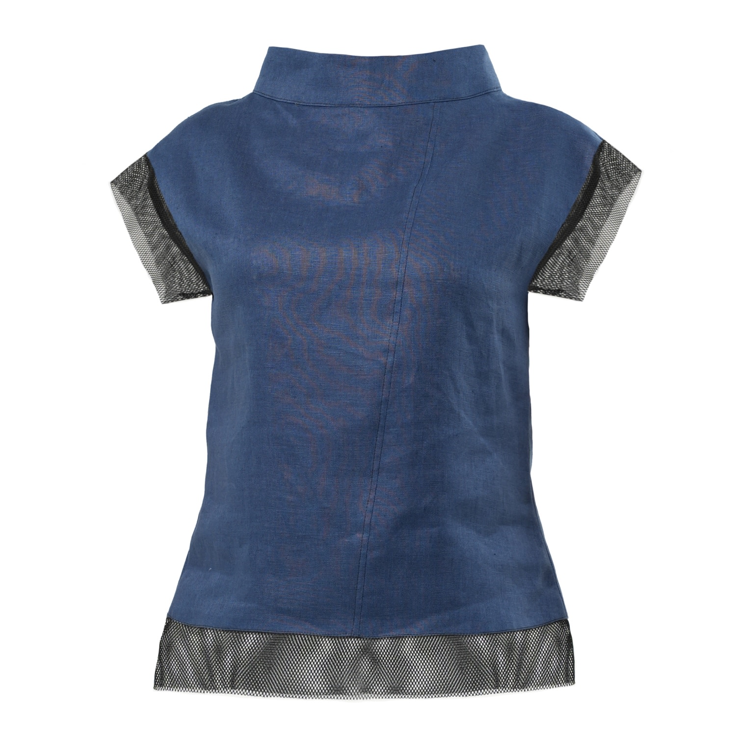 Metamorphoza Women's Turtleneck Linen Top In Blue In Blue