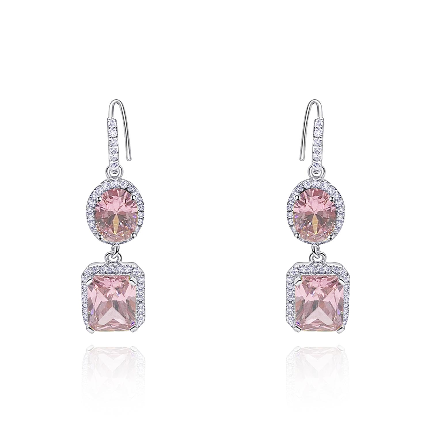 Michael Nash Jewelry Women's Pink / Purple Pink Diamond Cubic Zirconium Oval And Emerald Shape Drop Earrings With Pave Cu