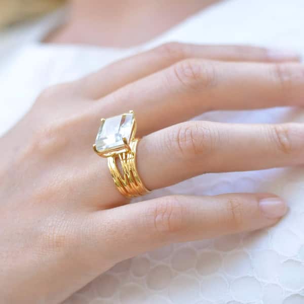 Neola Pietra Gold Cocktail Ring With Green Amethyst Gemstone In Cocktail