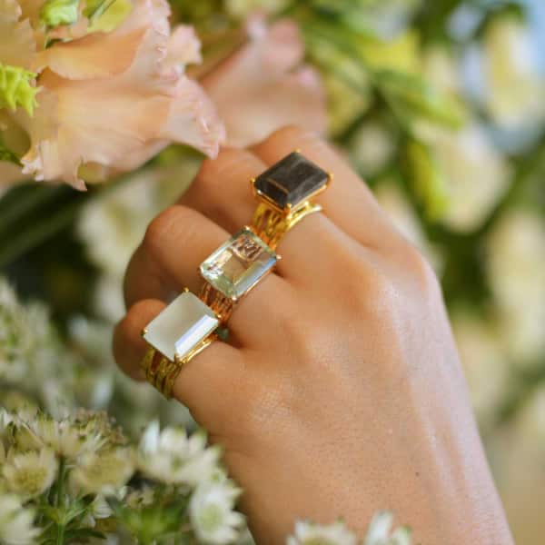 Neola Pietra Gold Cocktail Ring With Green Amethyst Gemstone In Cocktail
