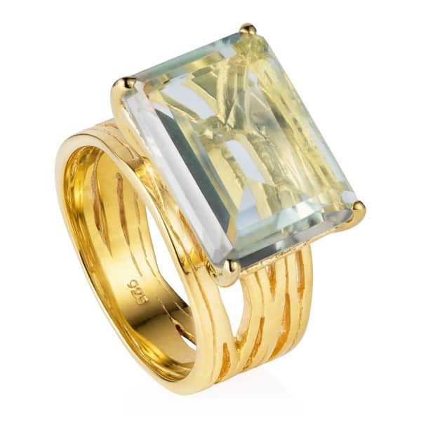 Neola Pietra Gold Cocktail Ring With Green Amethyst Gemstone In Cocktail