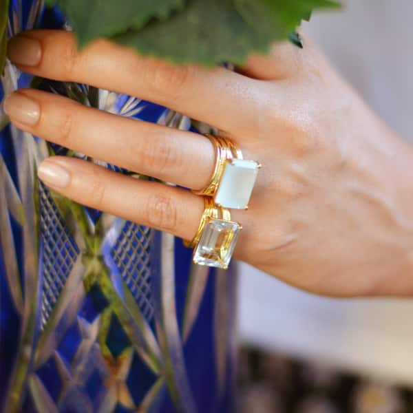 Neola Pietra Gold Cocktail Ring With Green Amethyst Gemstone In Cocktail