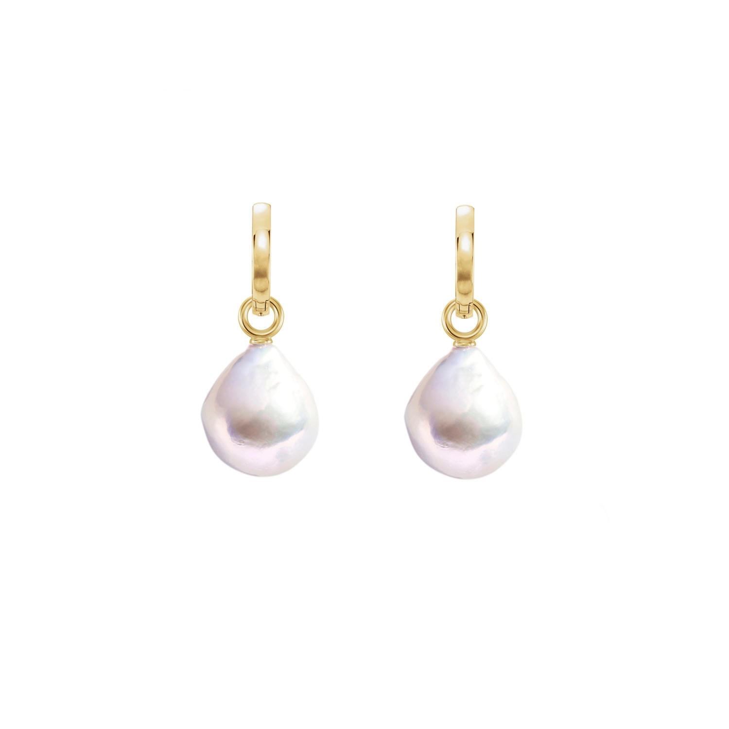 Ora Pearls Women's Gold / White Xxl White Drop Pearl Hoop Earrings - Solid 14ct Gold In Multi